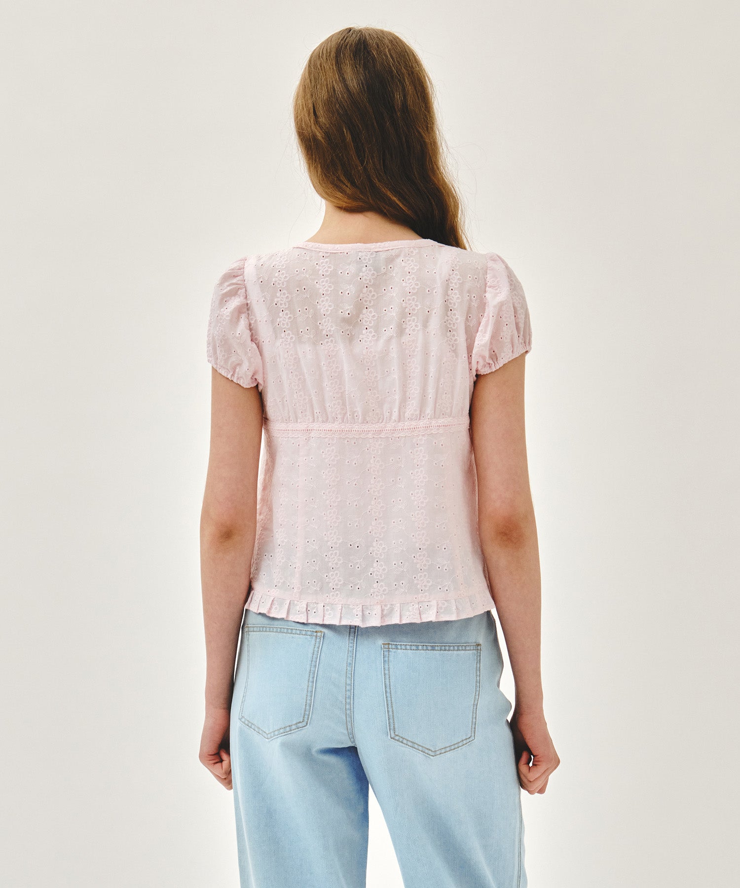 Marithe & Francois Girbaud - Puff Sleeve Lace Shirt (Light Pink) product image 3 | TRAB K-Fashion Australia