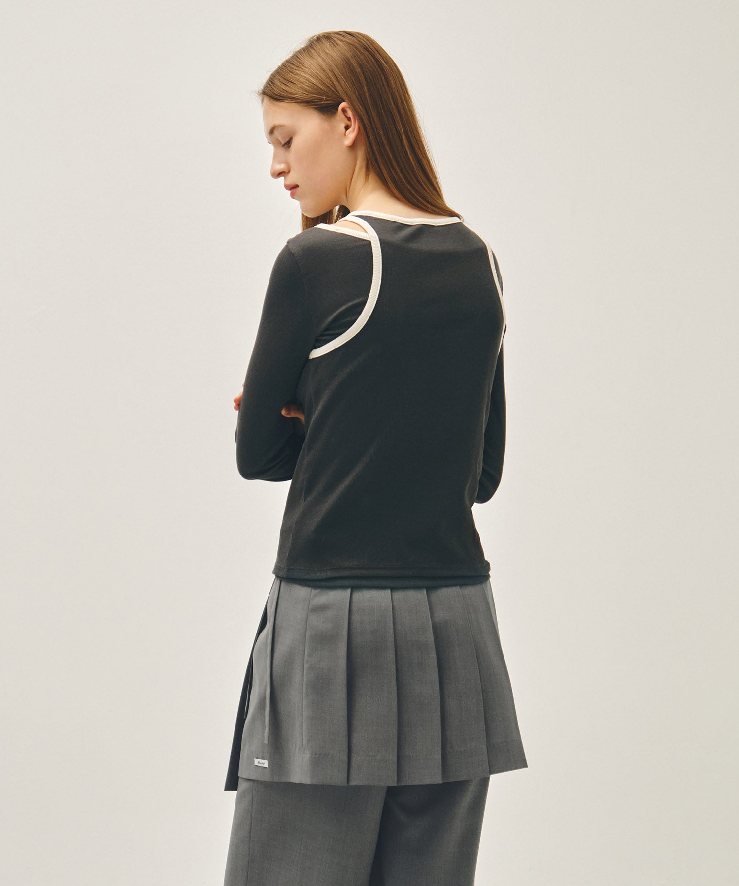Marithe & Francois Girbaud - Sleeveless Layered Long Sleeve Tee (Charcoal) product image 3 | TRAB K-Fashion Australia