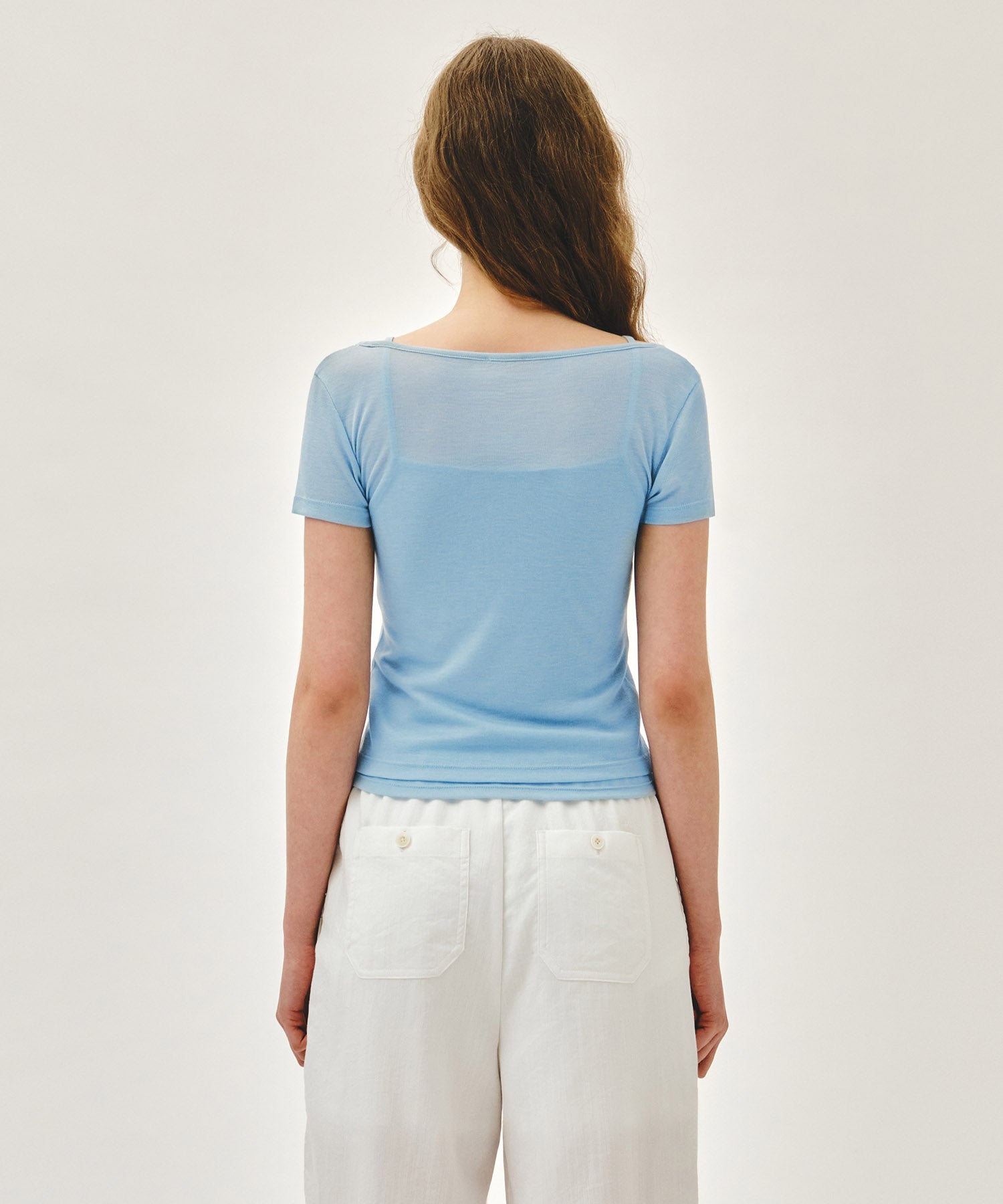 Marithe & Francois Girbaud - Small Classic Logo Sleeveless Layered Slim Crop Tee (Sky Blue) product image 3 | TRAB K-Fashion Australia
