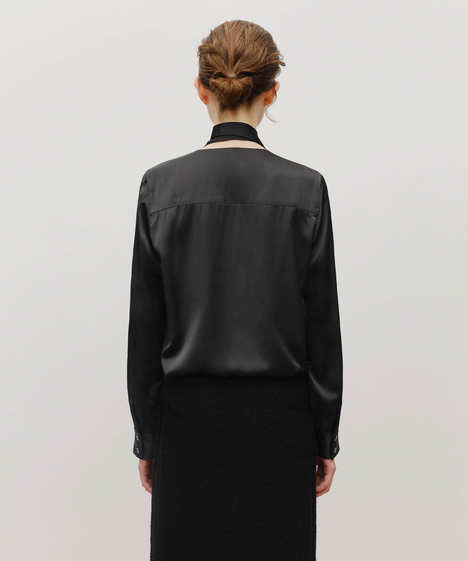 Marithe & Francois Girbaud - V-neck Tie Blouse (Black) product image 3 | TRAB K-Fashion Australia