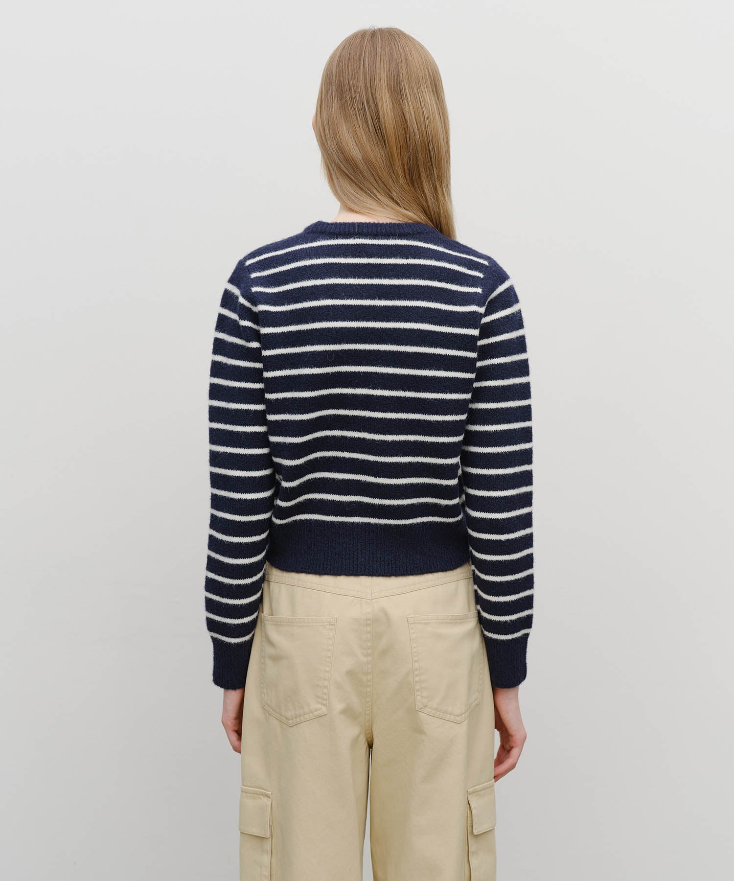Marithe & Francois Girbaud - Crew Neck Stripe Crop Knit Pullover (Navy) product image 3 | TRAB K-Fashion Australia