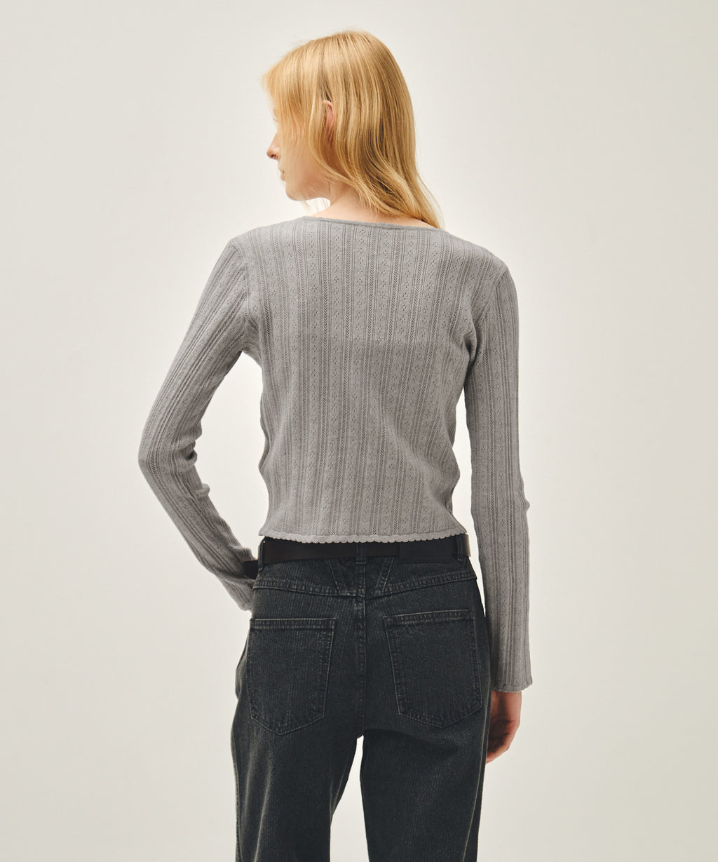 Marithe & Francois Girbaud - V-neck Crochet Knit Cardigan (Heather Gray) product image 3 | TRAB K-Fashion Australia