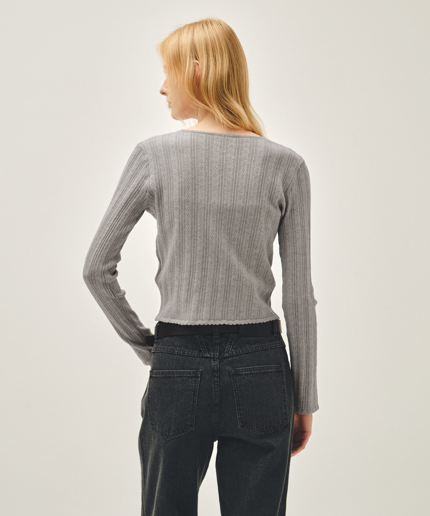 Marithe & Francois Girbaud - V-neck Crochet Knit Cardigan (Heather Gray) product image 3 | TRAB K-Fashion Australia