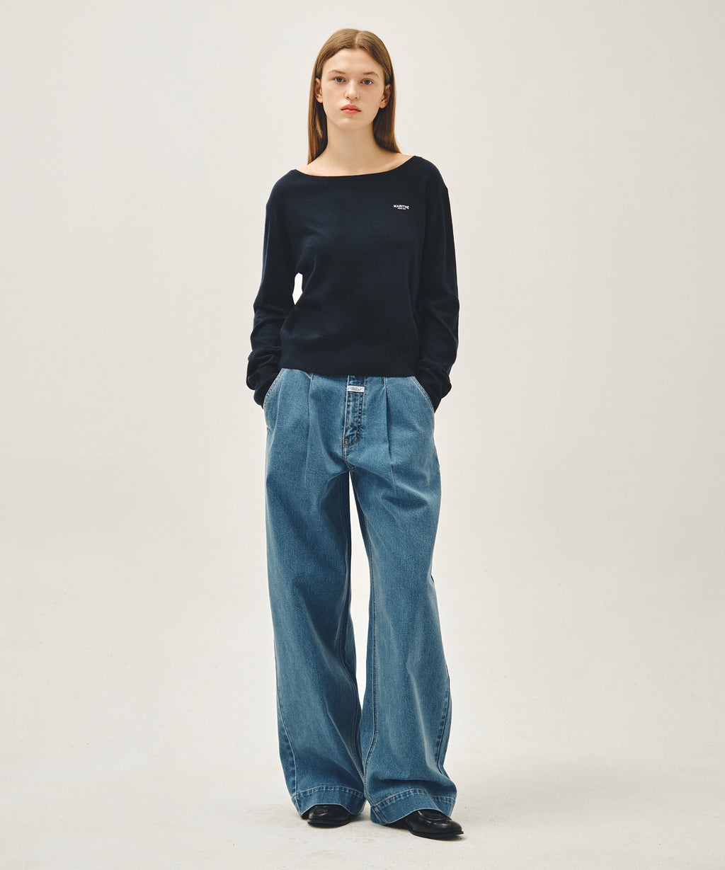 Marithe & Francois Girbaud - Low-waist Tuck Wide Denim Pants (Blue) product image 3 | TRAB K-Fashion Australia