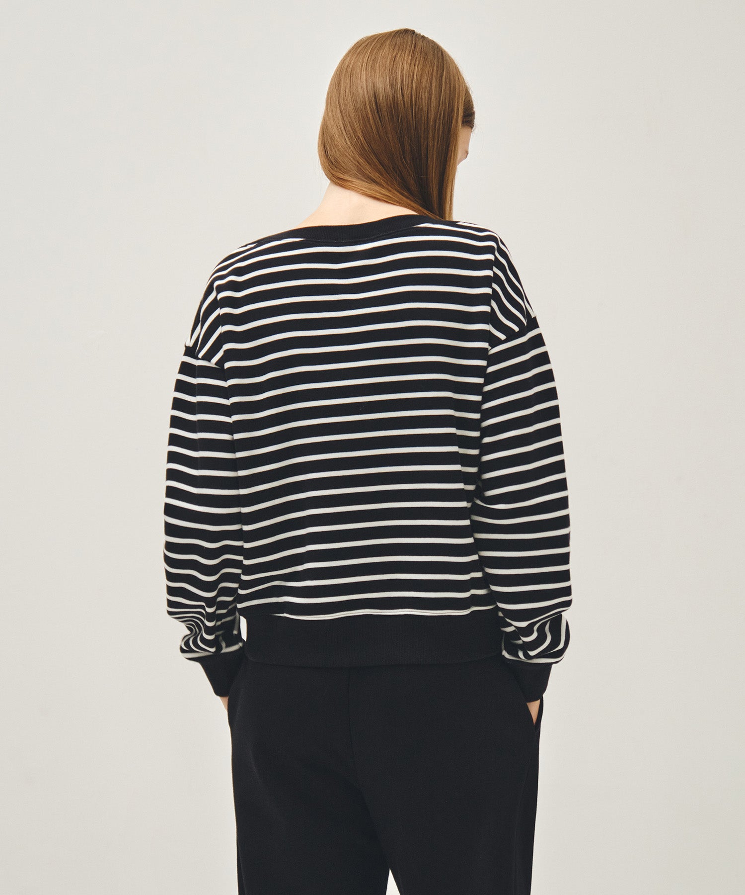 Marithe & Francois Girbaud - Stripe Boatneck Crop Sweatshirt (Black) product image 3 | TRAB K-Fashion Australia