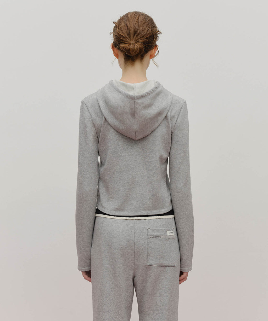Marithe & Francois Girbaud - Slim Fit Crop Hoodie Zipup (Heather Gray) product image 3 | TRAB K-Fashion Australia