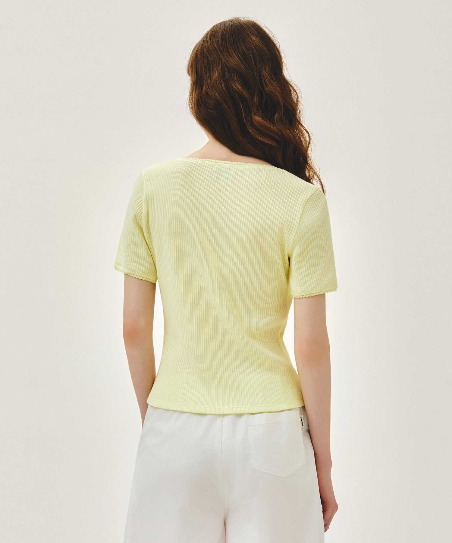 Marithe & Francois Girbaud - Square Neck Lace Detail Tee (Light Yellow) product image 3 | TRAB K-Fashion Australia
