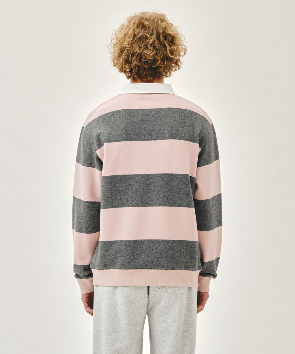 Marithe & Francois Girbaud - Small Classic Logo Rugby Stripe Sweatshirt (Light Pink) product image 3 | TRAB K-Fashion Australia