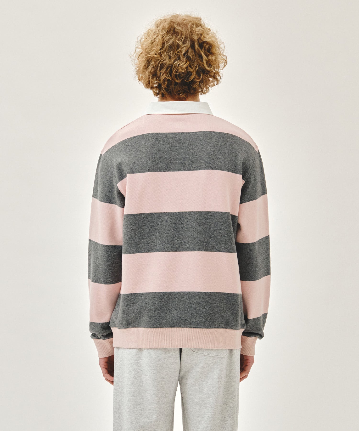 Marithe & Francois Girbaud - Small Classic Logo Rugby Stripe Sweatshirt (Light Pink) product image 3 | TRAB K-Fashion Australia