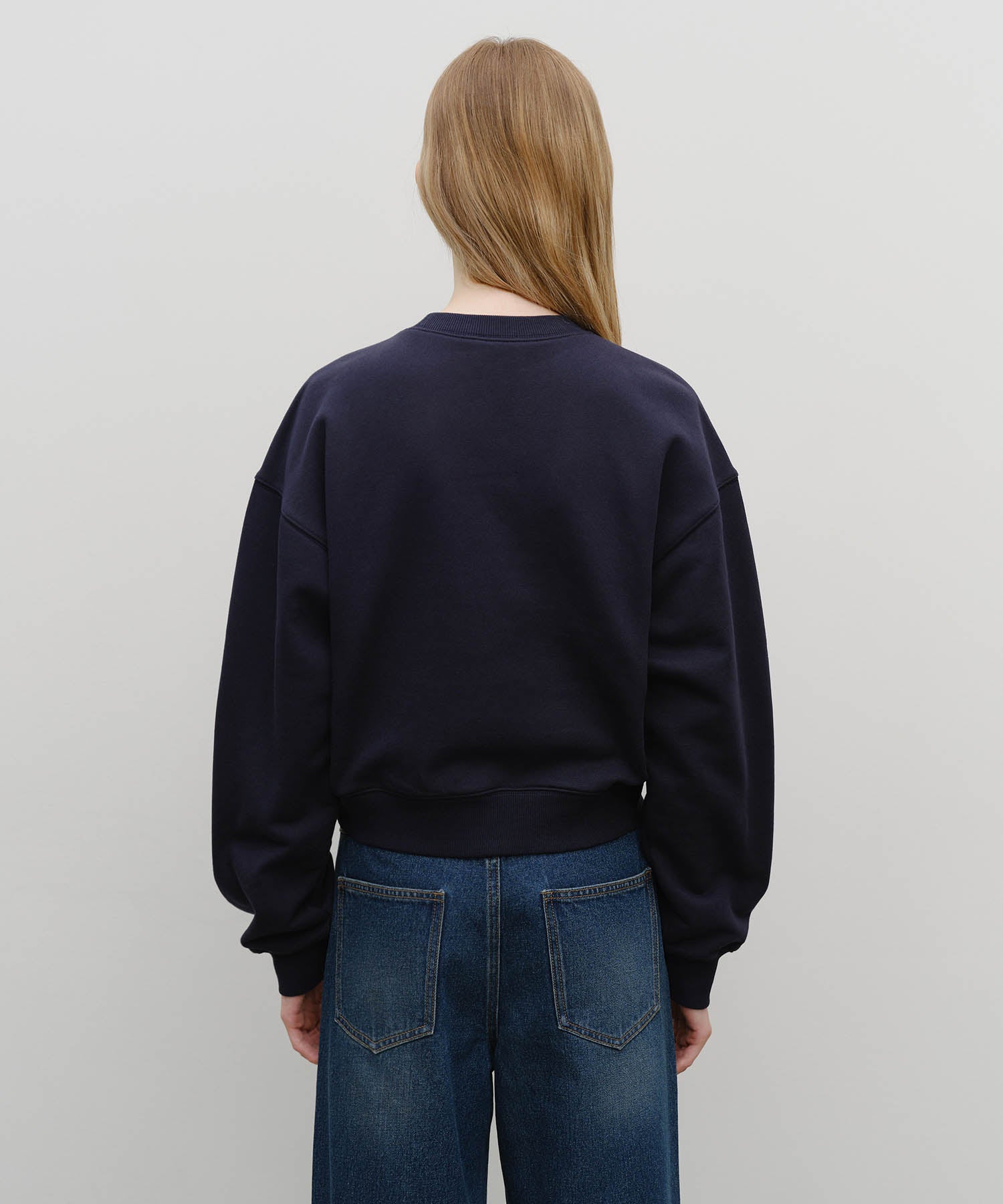 Marithe & Francois Girbaud - Raw Edge Applique Logo Crop Sweatshirt (Navy) product image 3 | TRAB K-Fashion Australia
