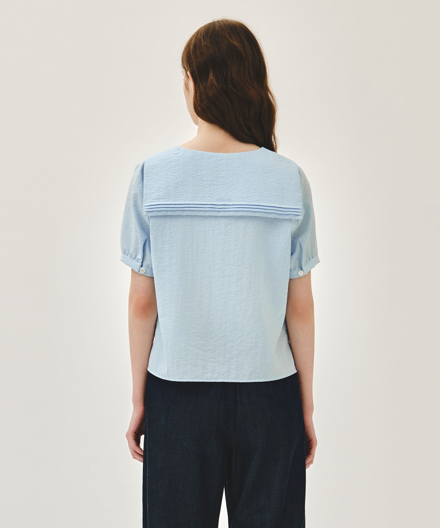 Marithe & Francois Girbaud - Pin Tuck Sailor Half Sleeve Shirt (Sky Blue) product image 3 | TRAB K-Fashion Australia