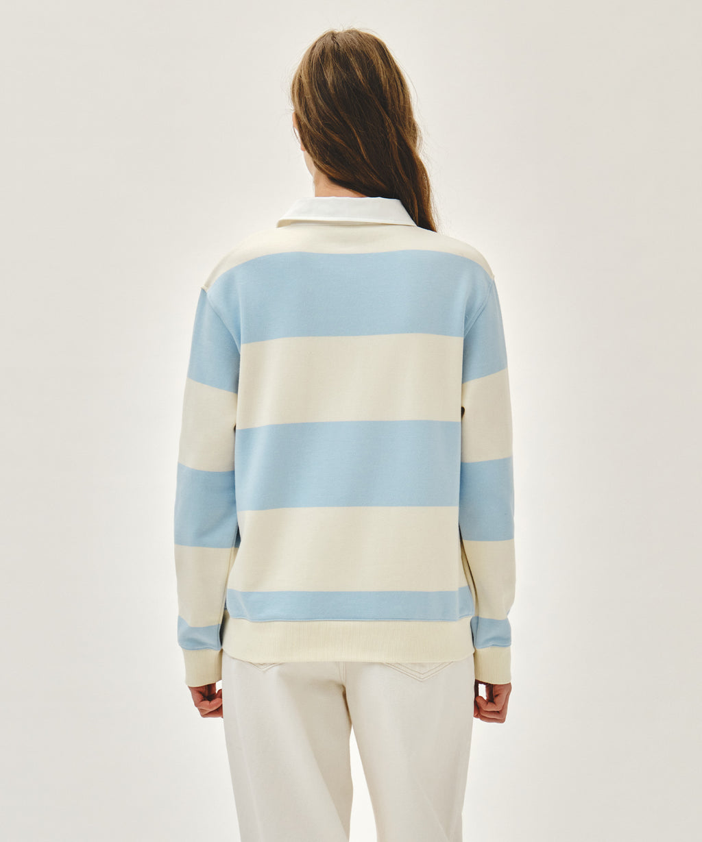 Marithe & Francois Girbaud - Small Classic Logo Rugby Stripe Sweatshirt (Sky Blue) product image 3 | TRAB K-Fashion Australia