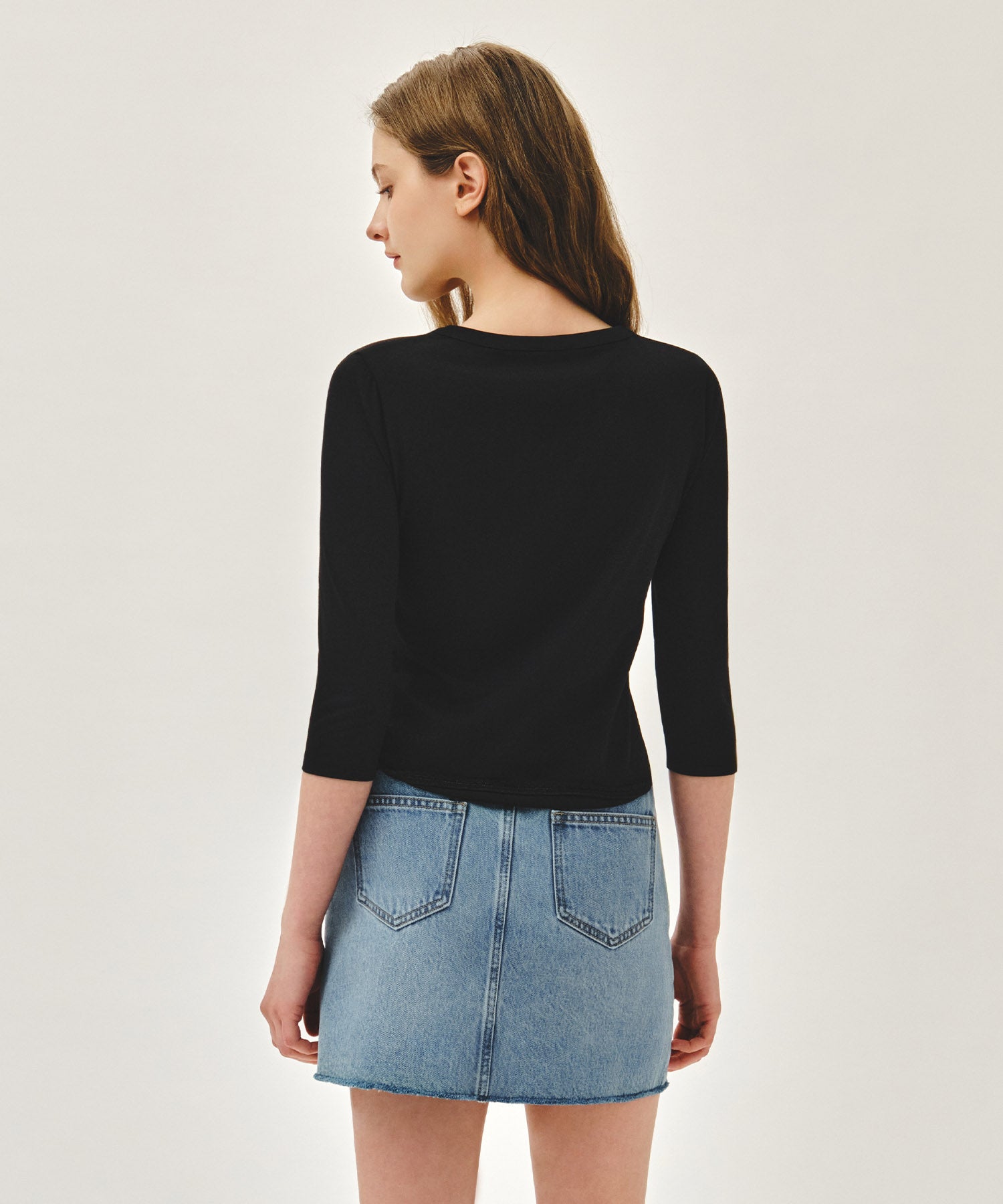 Marithe & Francois Girbaud - Small Classic Logo Henley Neck 3/4 Sleeve Tee (Black) product image 3 | TRAB K-Fashion Australia