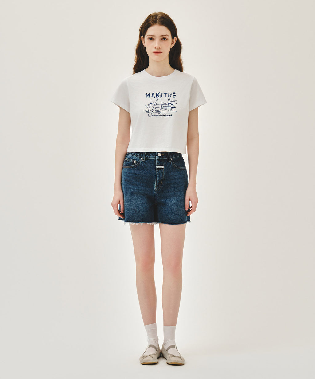 Marithe & Francois Girbaud - Raw Edge Washed Denim Shorts (Blue) product image 3 | TRAB K-Fashion Australia