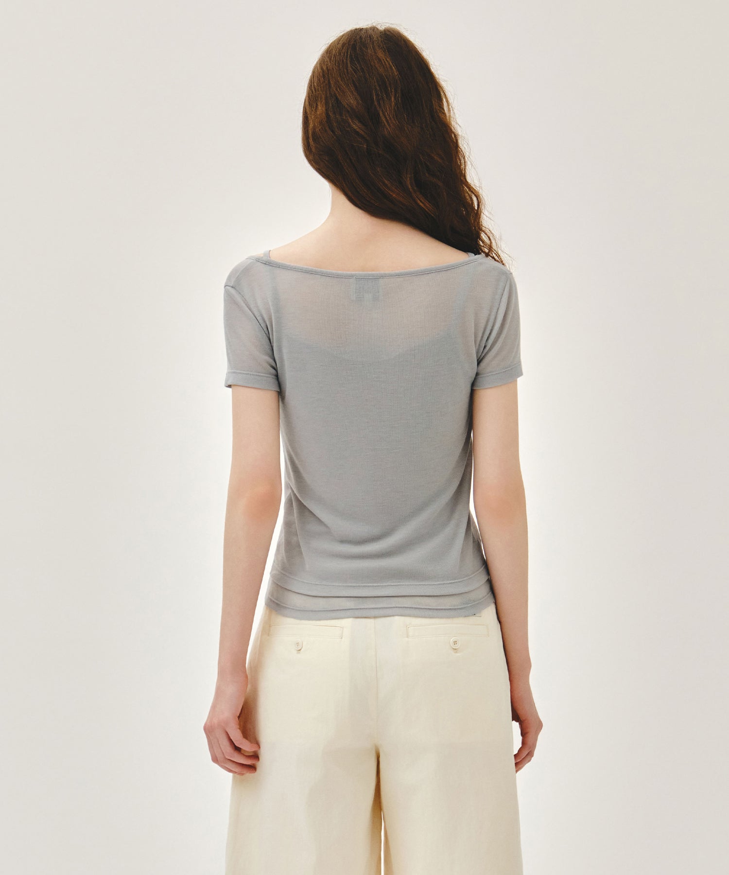 Marithe & Francois Girbaud - Small Classic Logo Sleeveless Layered Slim Crop Tee (Light Gray) product image 3 | TRAB K-Fashion Australia