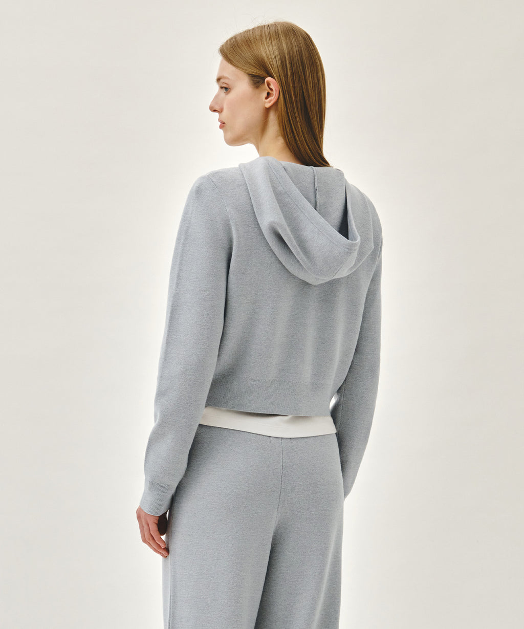 Marithe & Francois Girbaud - Small Classic Logo Crop Knit Hoodie Zipup (Heather Gray) product image 3 | TRAB K-Fashion Australia