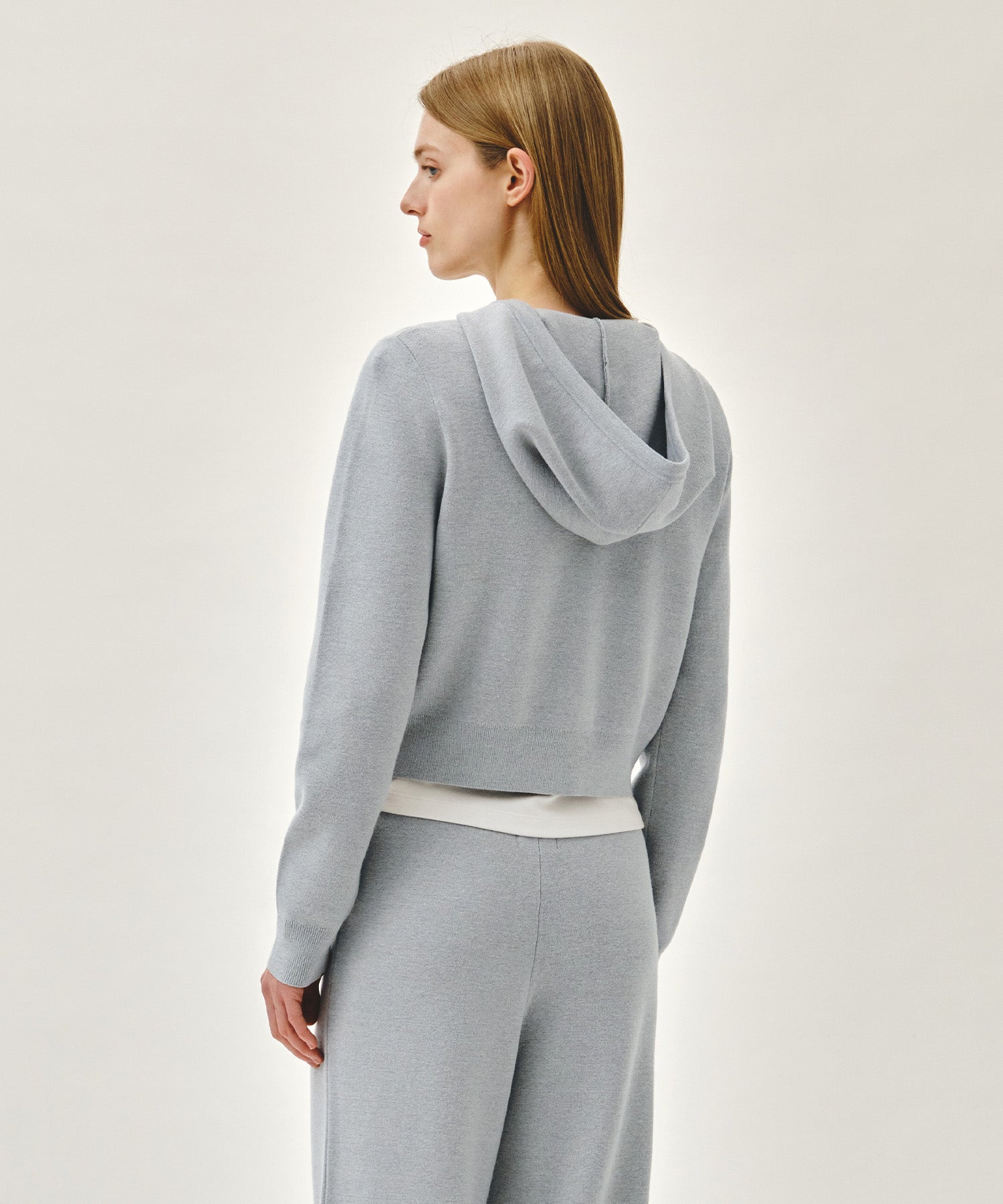 Marithe & Francois Girbaud - Small Classic Logo Crop Knit Hoodie Zipup (Heather Gray) product image 3 | TRAB K-Fashion Australia
