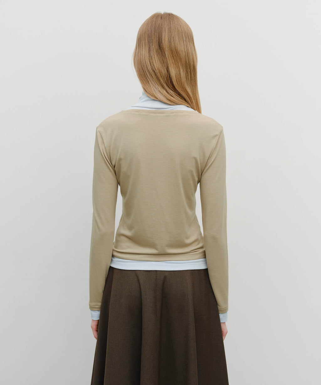 Marithe & Francois Girbaud - Layered Turtle Neck Long Sleeve (Light Brown) product image 3 | TRAB K-Fashion Australia