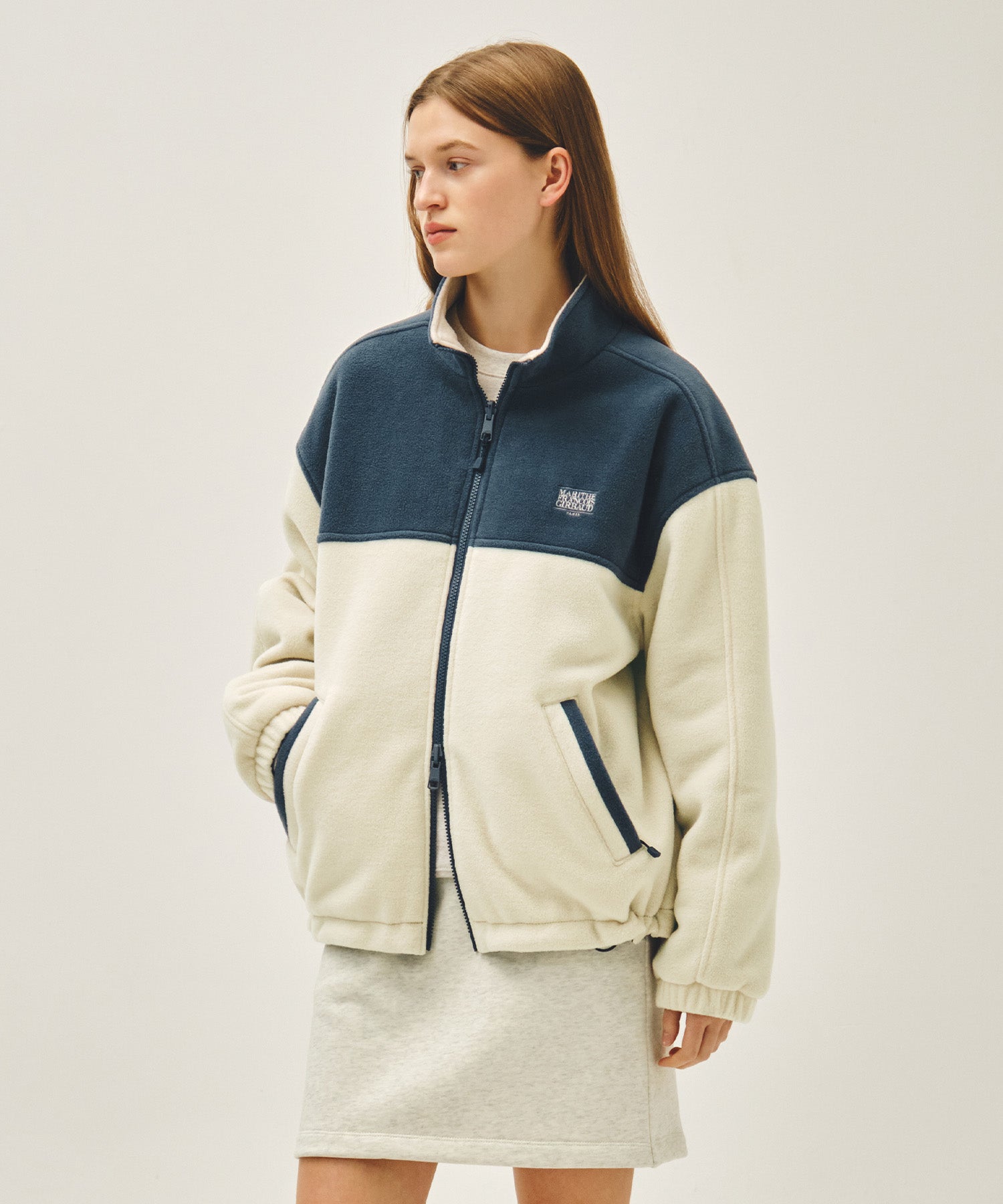 Marithe & Francois Girbaud - Classic Logo Reversible Fleece Jacket (Cream) product image 3 | TRAB K-Fashion Australia