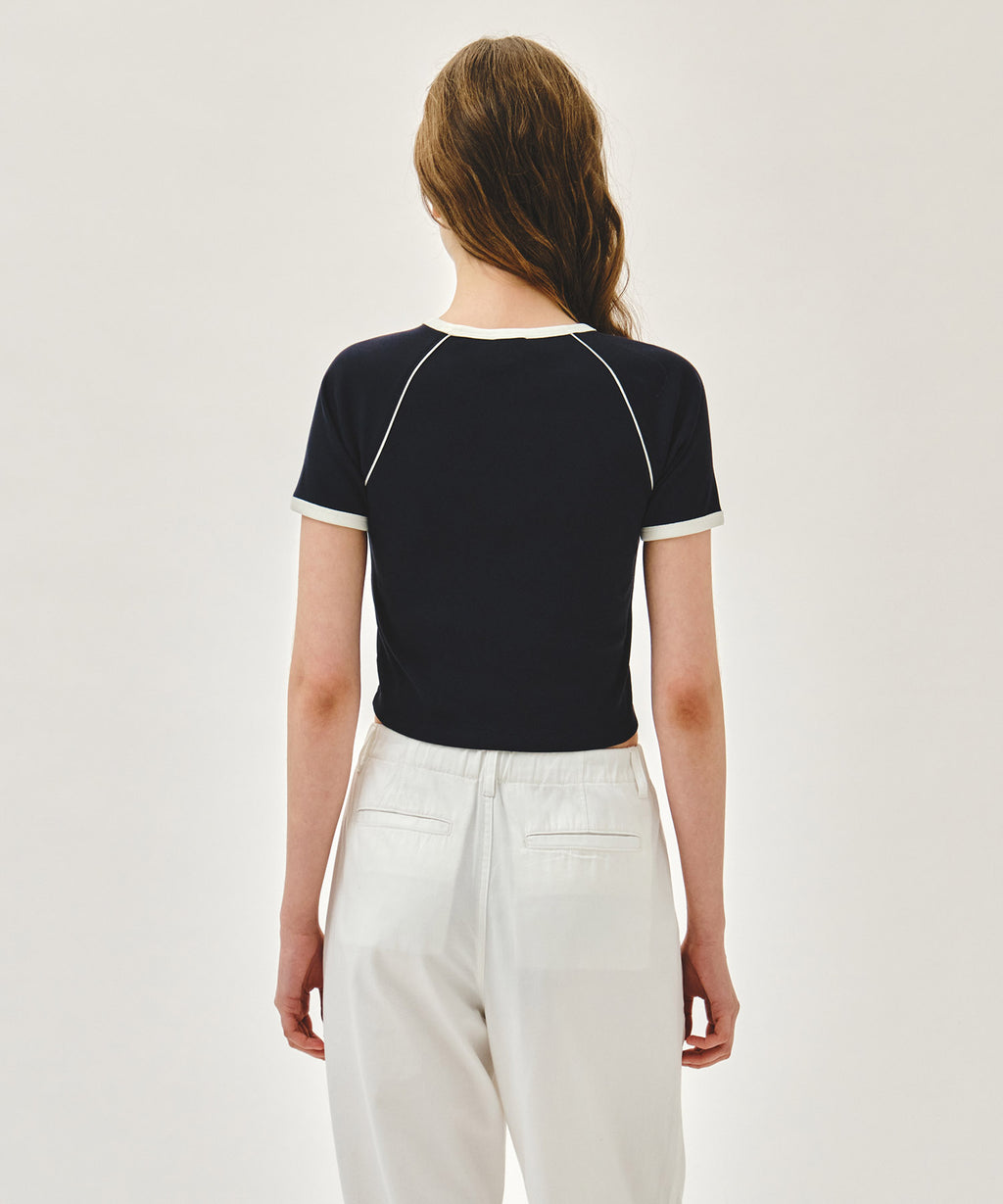 Marithe & Francois Girbaud - Aerocool Small Classic Logo Ringer Slim Crop Tee (Navy) product image 3 | TRAB K-Fashion Australia