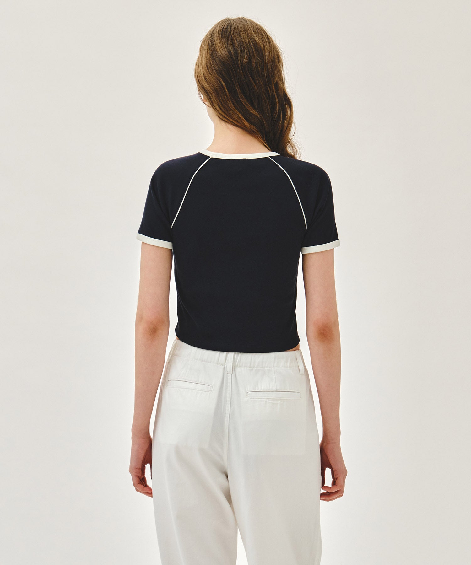 Marithe & Francois Girbaud - Aerocool Small Classic Logo Ringer Slim Crop Tee (Navy) product image 3 | TRAB K-Fashion Australia