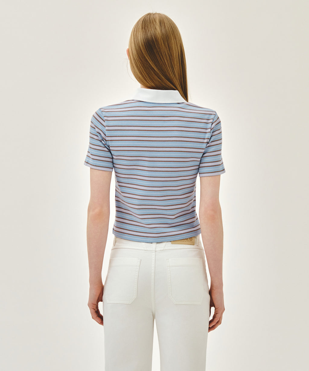 Marithe & Francois Girbaud - Stripe Slim Crop Collar Tee (Light Blue) product image 3 | TRAB K-Fashion Australia