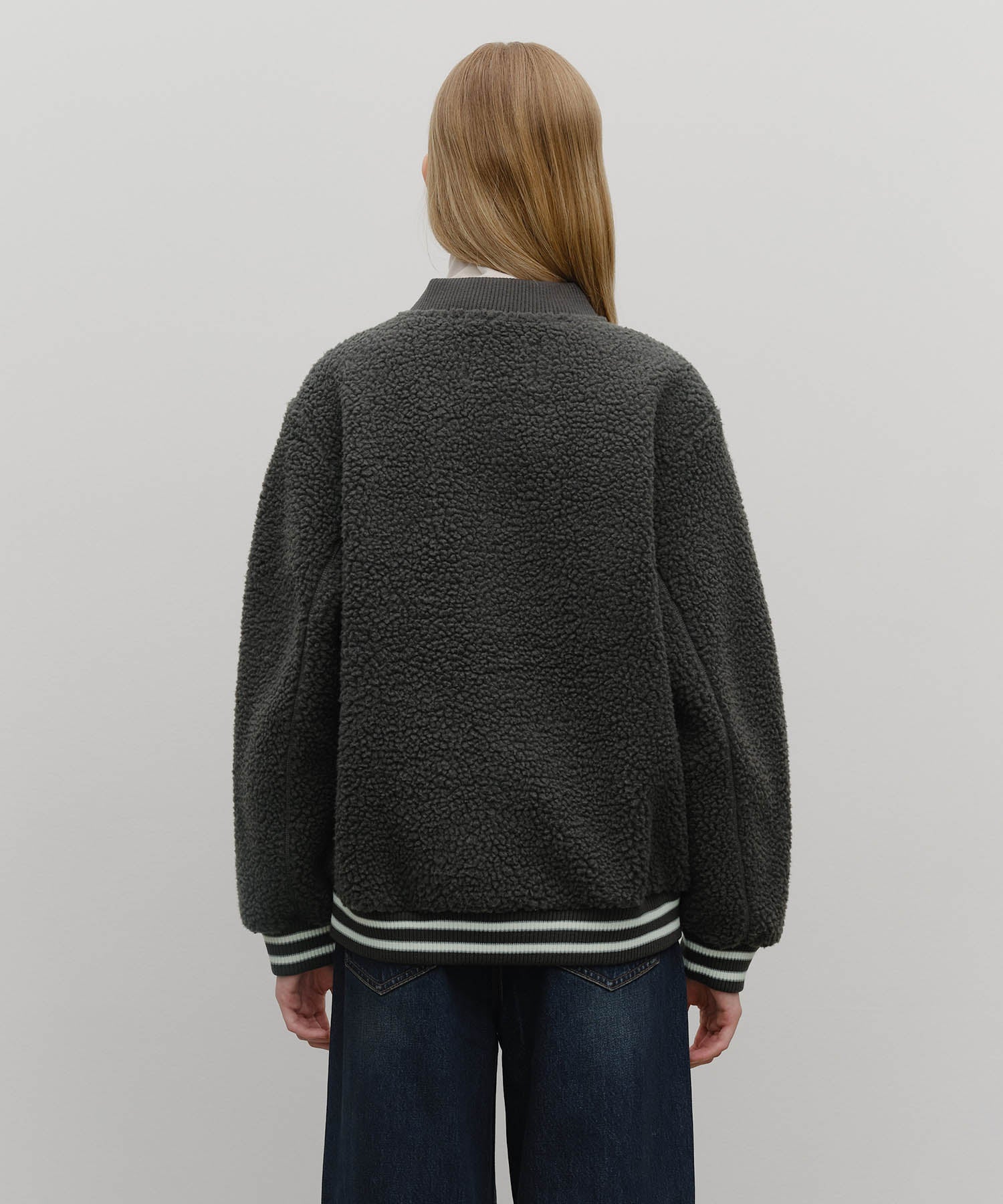 Marithe & Francois Girbaud - Fleece Varsity Jacket (Charcoal) product image 3 | TRAB K-Fashion Australia