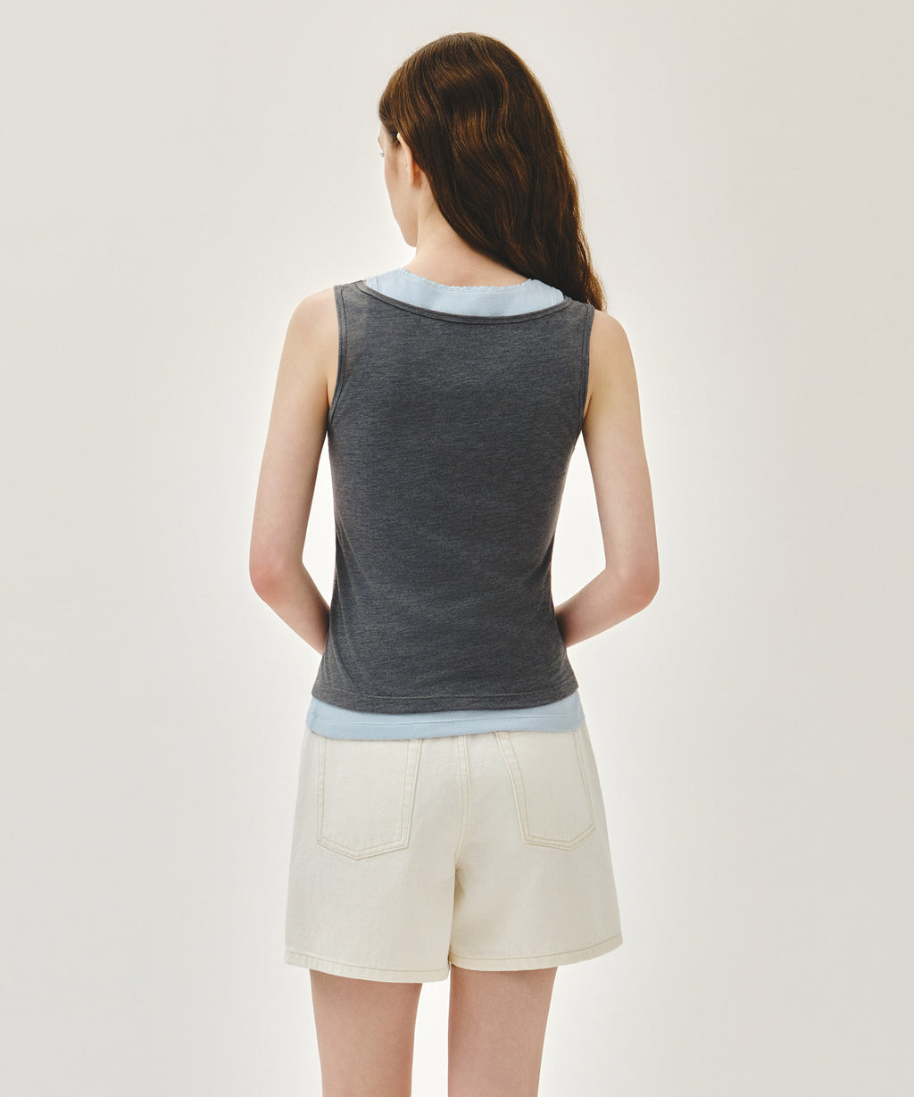 Marithe & Francois Girbaud - [Pre-order – Ships 7 Jul] Layered Sleeveless (Heather Charcoal) product image 6 | TRAB K-Fashion Australia
