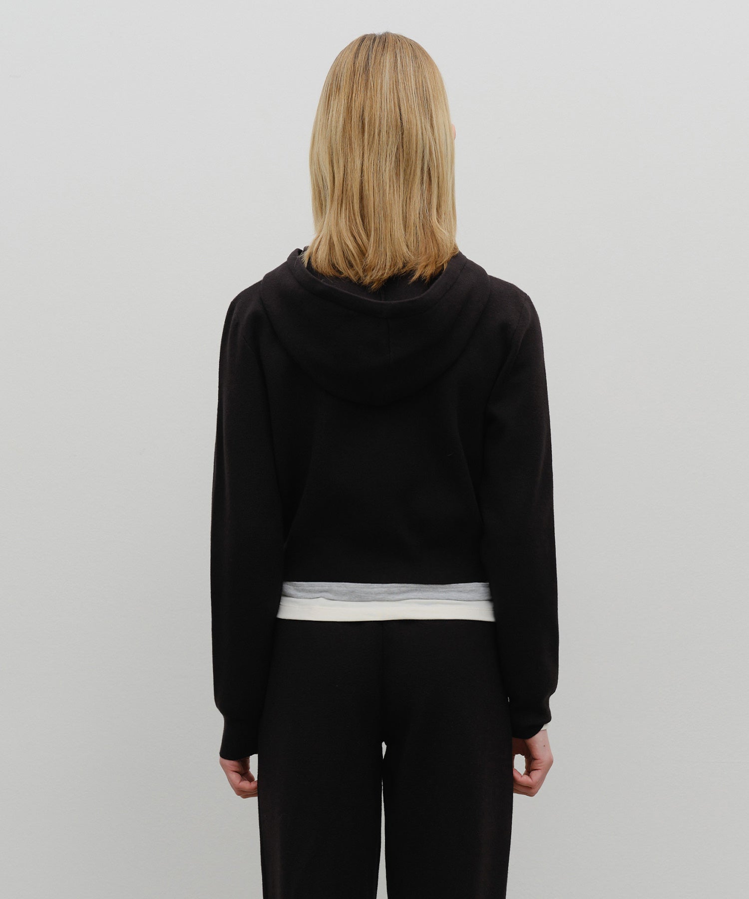 Marithe & Francois Girbaud - Classic Logo Crop Knit Hoodie Zipup (Black) product image 3 | TRAB K-Fashion Australia