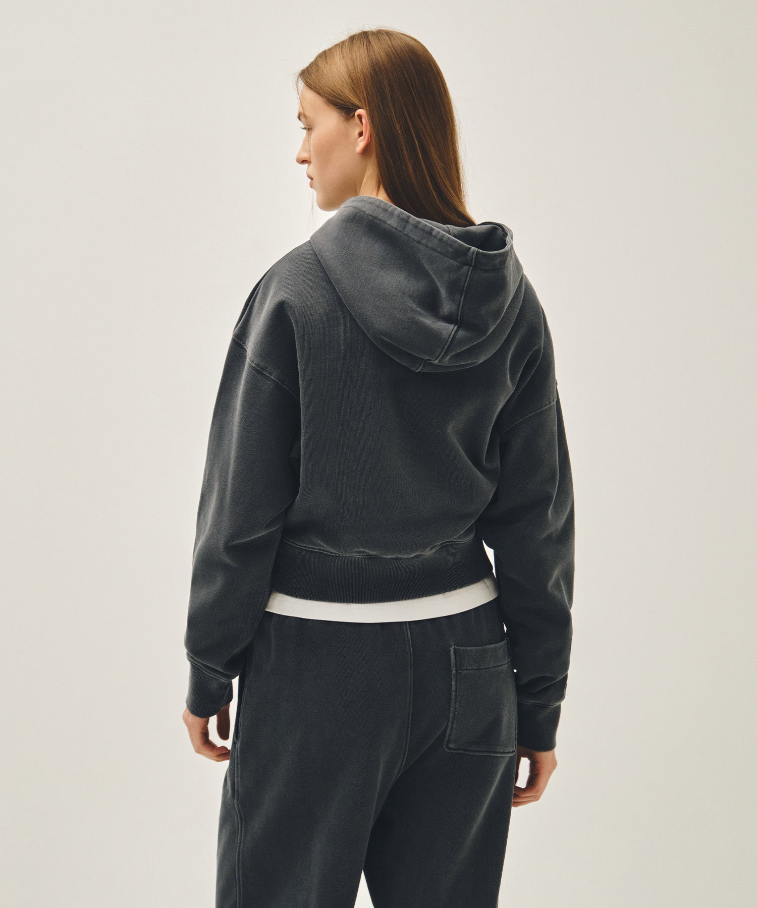 Marithe & Francois Girbaud - Shadow Classic Logo Dyeing Crop Hoodie (Charcoal) product image 3 | TRAB K-Fashion Australia