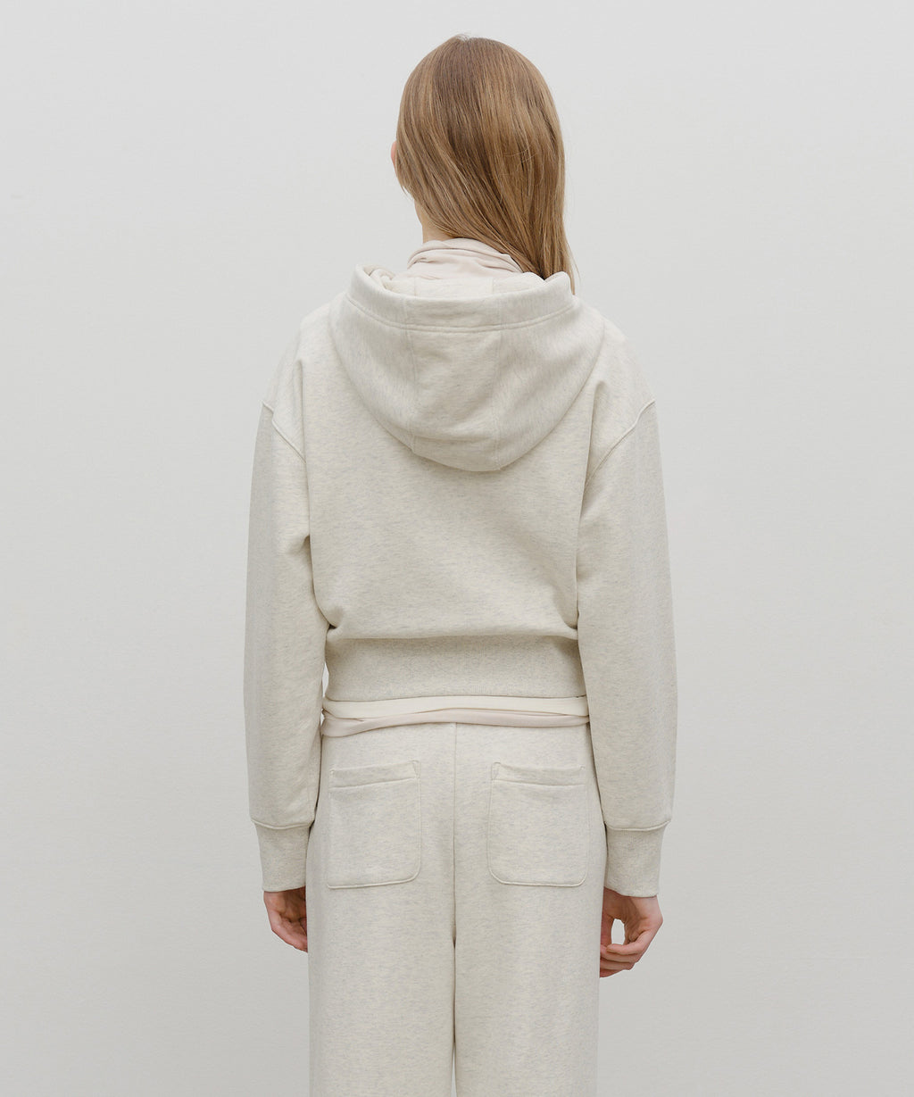 Marithe & Francois Girbaud - Embroidery Classic Logo Crop Hoodie Zipup (Oatmeal) product image 3 | TRAB K-Fashion Australia