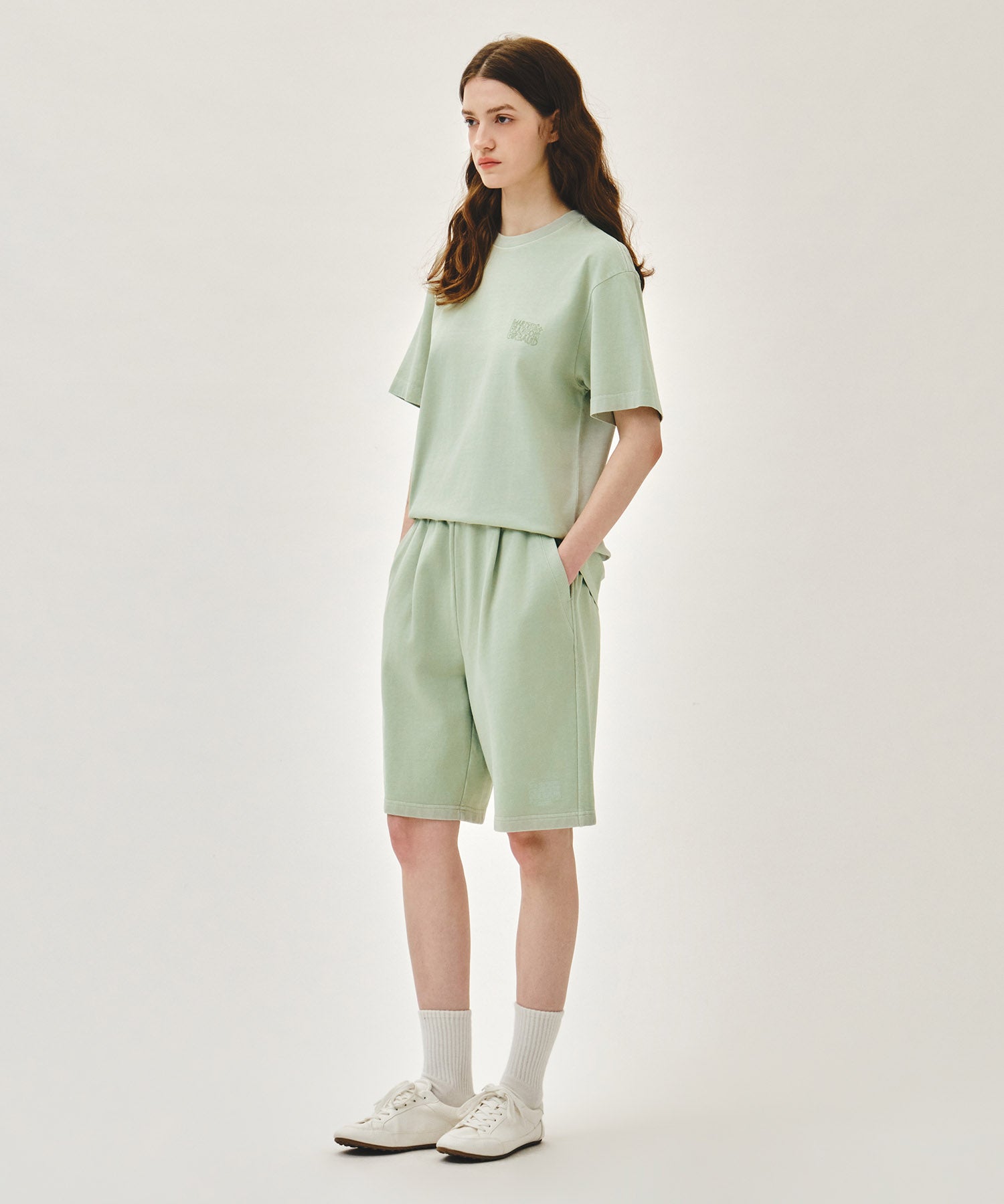 Marithe & Francois Girbaud - Outline Classic Logo Dyeing Bermuda Sweat Shorts (Mint) product image 3 | TRAB K-Fashion Australia