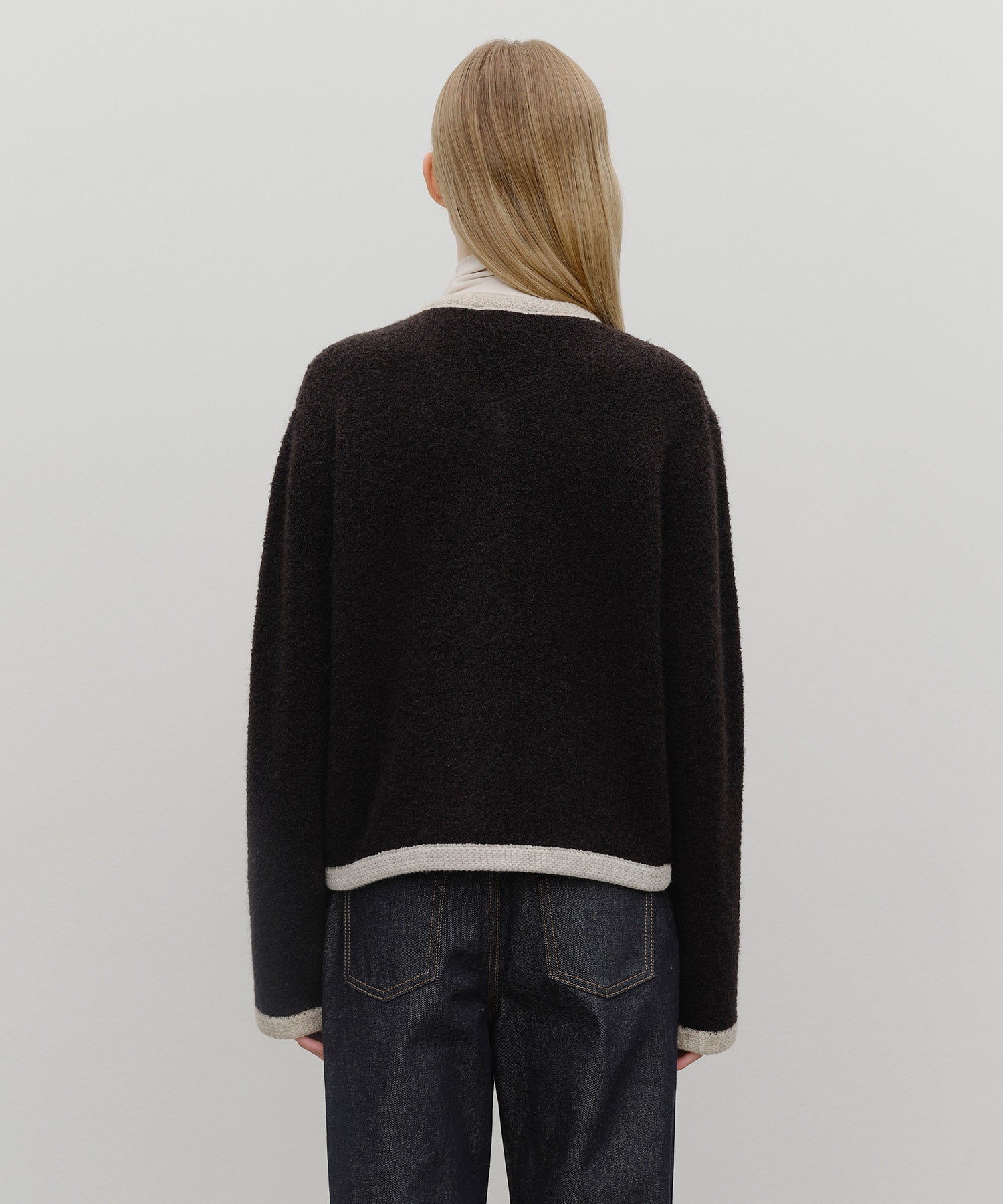 Marithe & Francois Girbaud - Boucle Knit Round Neck Cardigan (Black) product image 3 | TRAB K-Fashion Australia