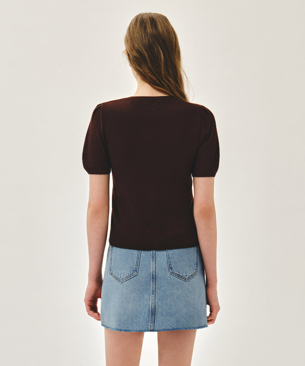 Marithe & Francois Girbaud - Puff Sleeve Half Knit Cardigan (Dark Brown) product image 3 | TRAB K-Fashion Australia