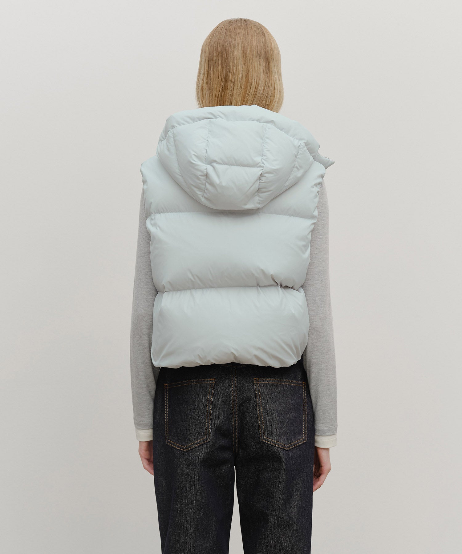 Marithe & Francois Girbaud - Circle Logo Crop Hooded Down Vest (Mint Gray) product image 3 | TRAB K-Fashion Australia
