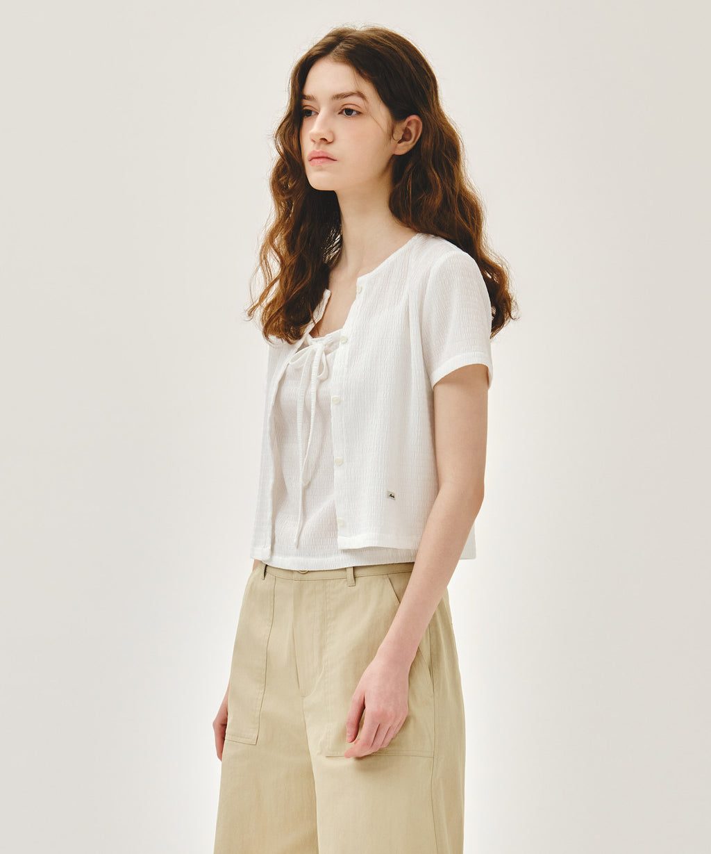 Marithe & Francois Girbaud - Crinkle Sleeveless + Cardigan Set (White) product image 3 | TRAB K-Fashion Australia