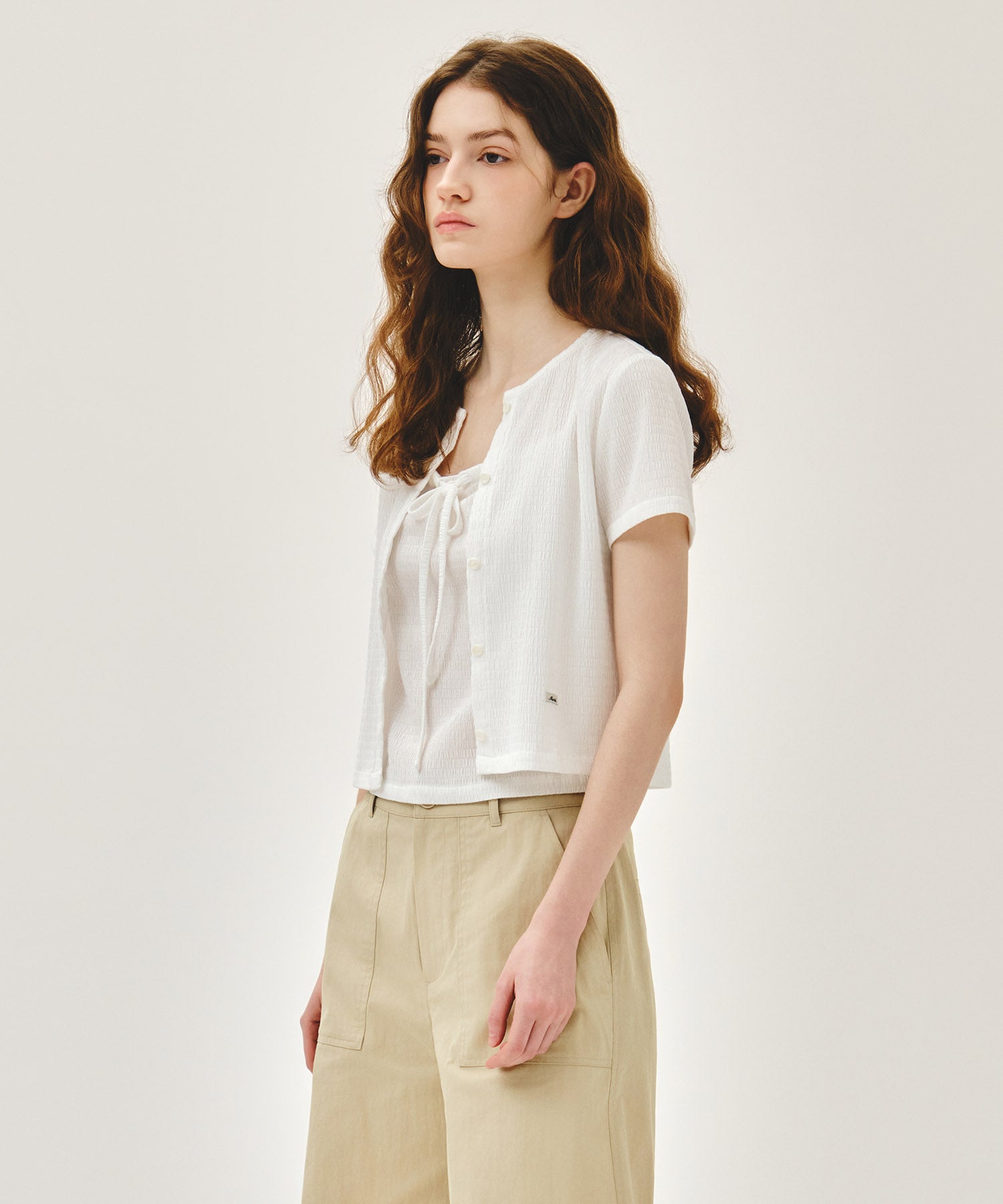 Marithe & Francois Girbaud - Crinkle Sleeveless + Cardigan Set (White) product image 3 | TRAB K-Fashion Australia