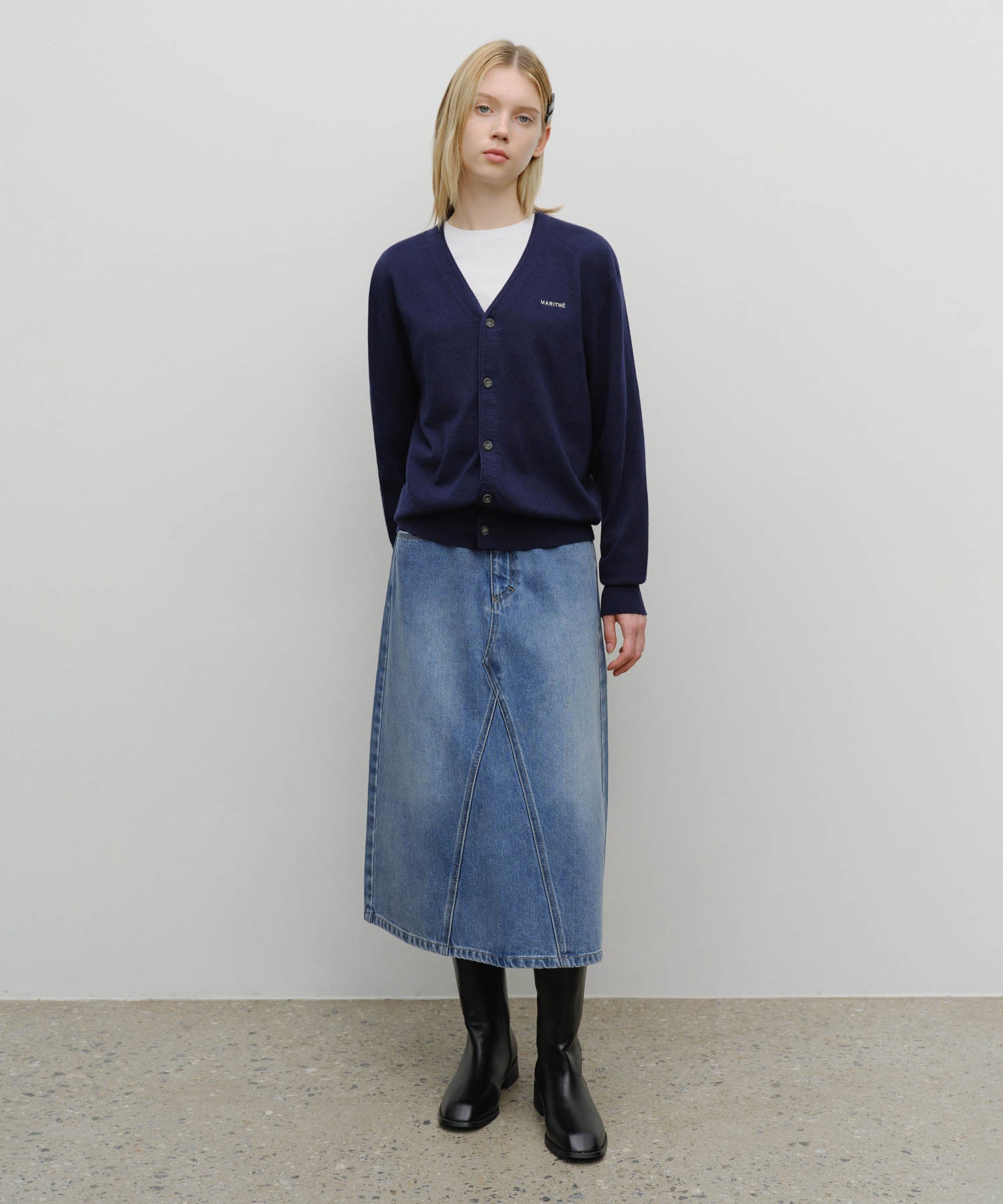 Marithe & Francois Girbaud - A-line Denim Midi Skirt (Light Blue) product image 3 | TRAB K-Fashion Australia
