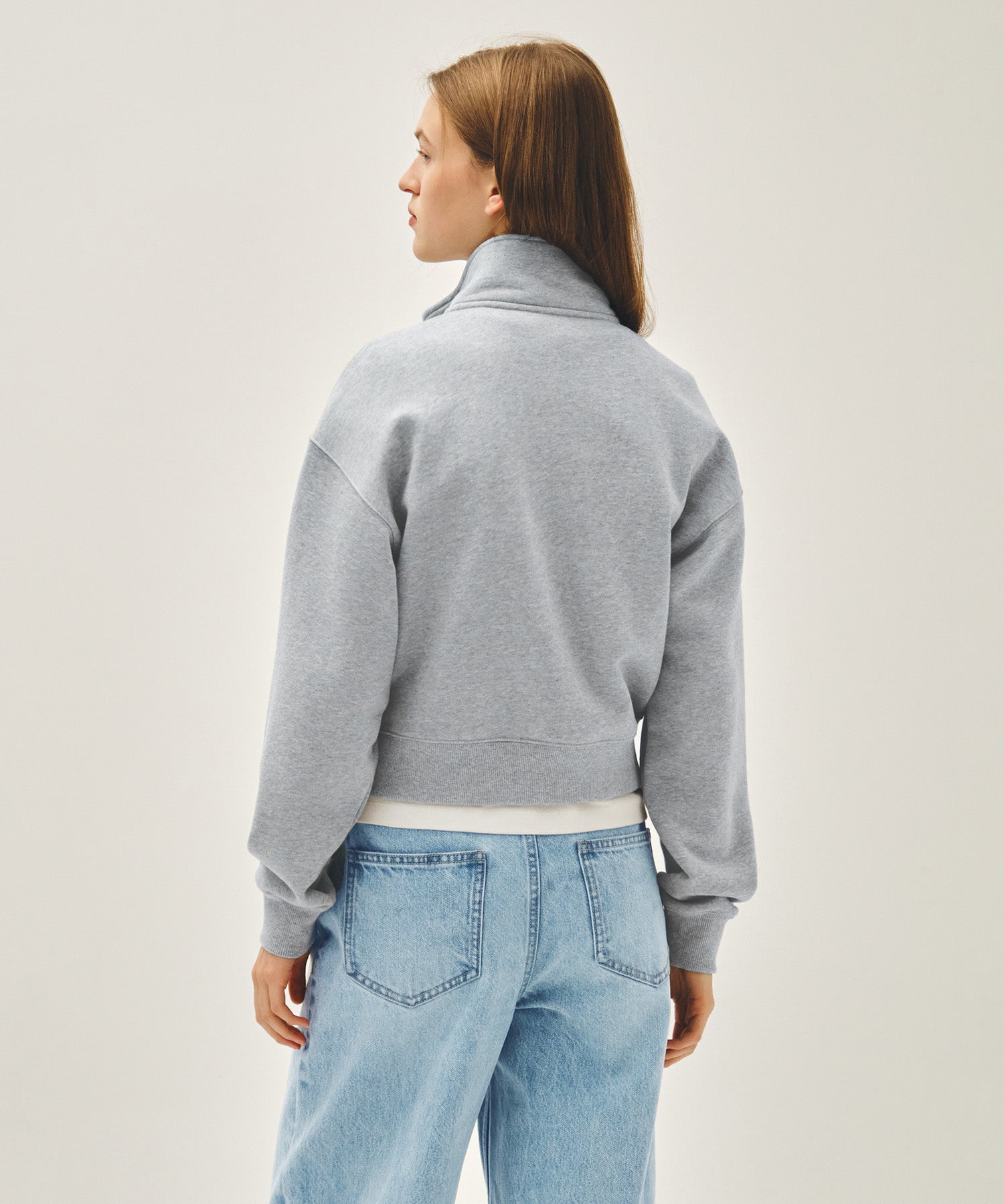 Marithe & Francois Girbaud - Small Classic Logo Half Zipup Crop Sweatshirt (Heather Gray) product image 3 | TRAB K-Fashion Australia