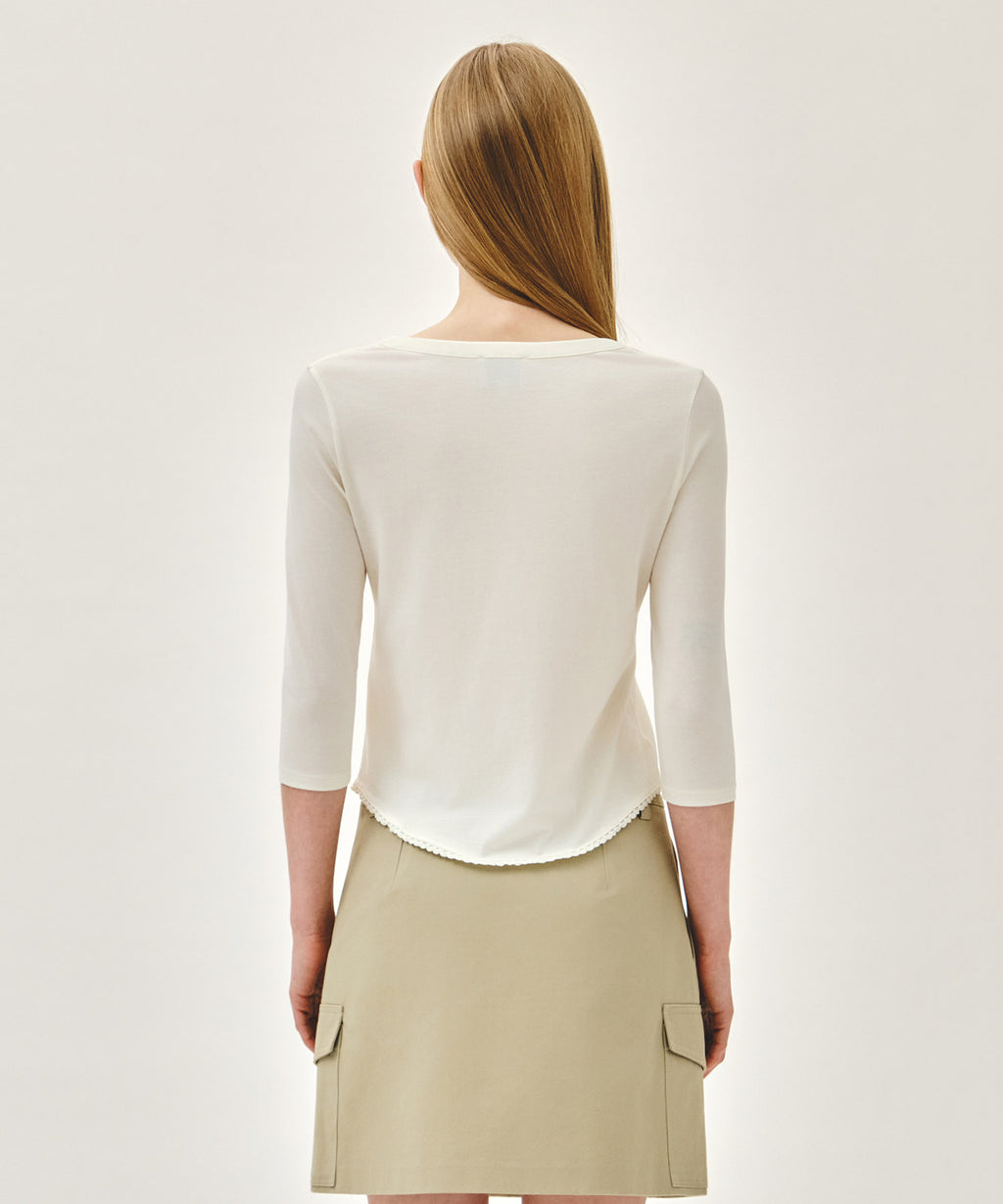 Marithe & Francois Girbaud - Small Classic Logo Henley Neck 3/4 Sleeve Tee (Ivory) product image 3 | TRAB K-Fashion Australia