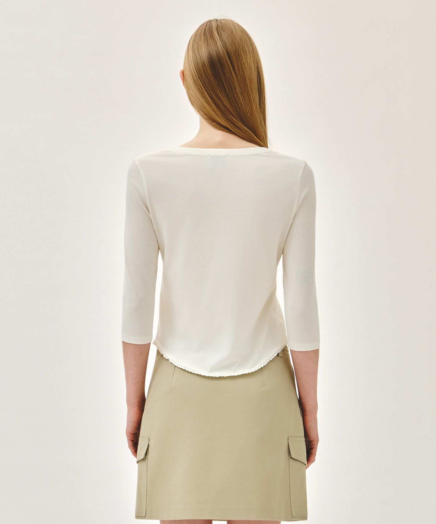 Marithe & Francois Girbaud - Small Classic Logo Henley Neck 3/4 Sleeve Tee (Ivory) product image 3 | TRAB K-Fashion Australia