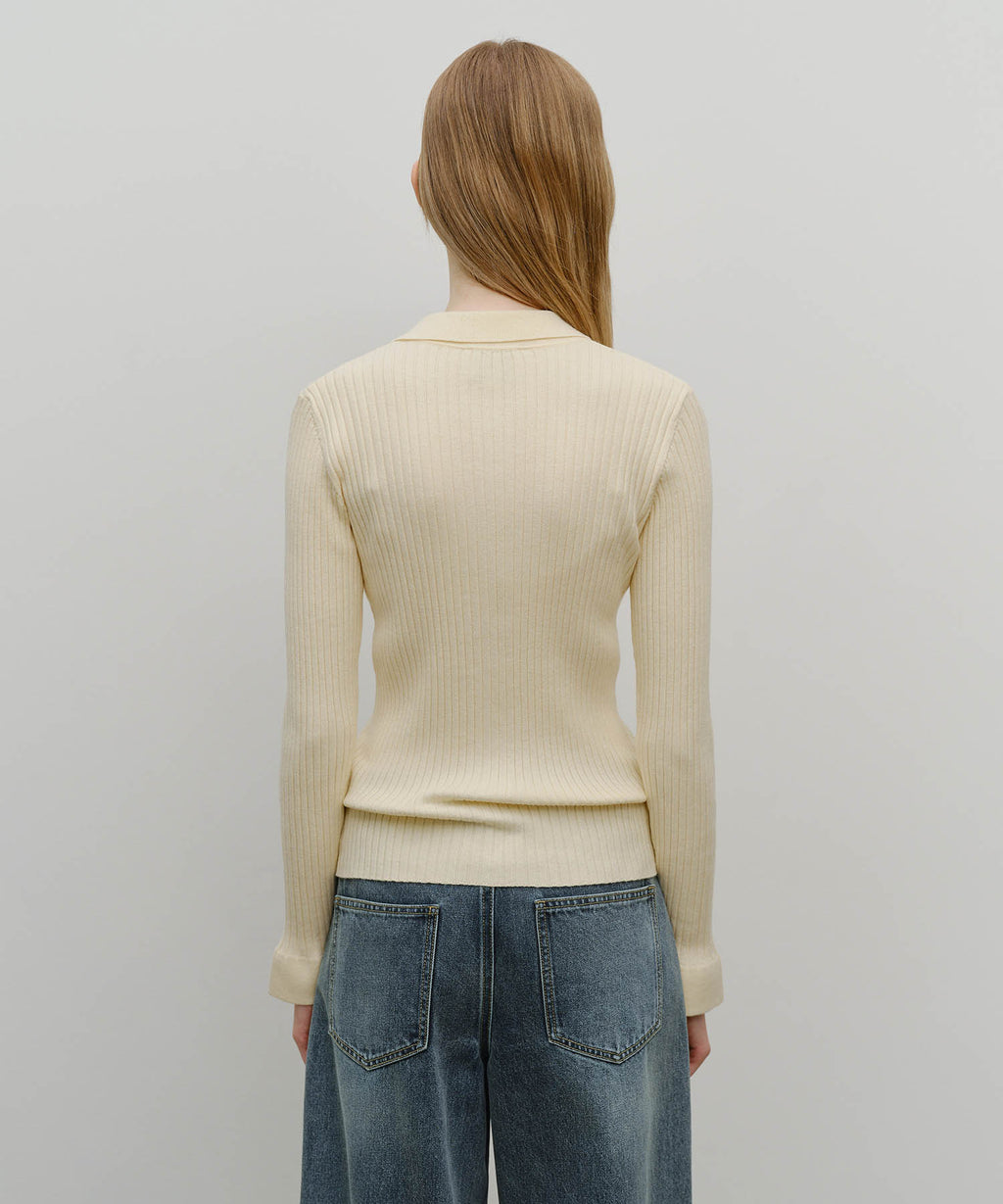 Marithe & Francois Girbaud - Slim Fit Collar Cardigan (Cream) product image 3 | TRAB K-Fashion Australia