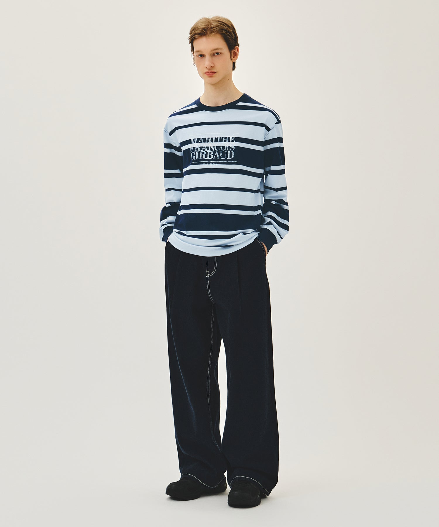 Marithe & Francois Girbaud - New M Low-waist Tuck Wide Denim Pants (Dark Blue) product image 3 | TRAB K-Fashion Australia