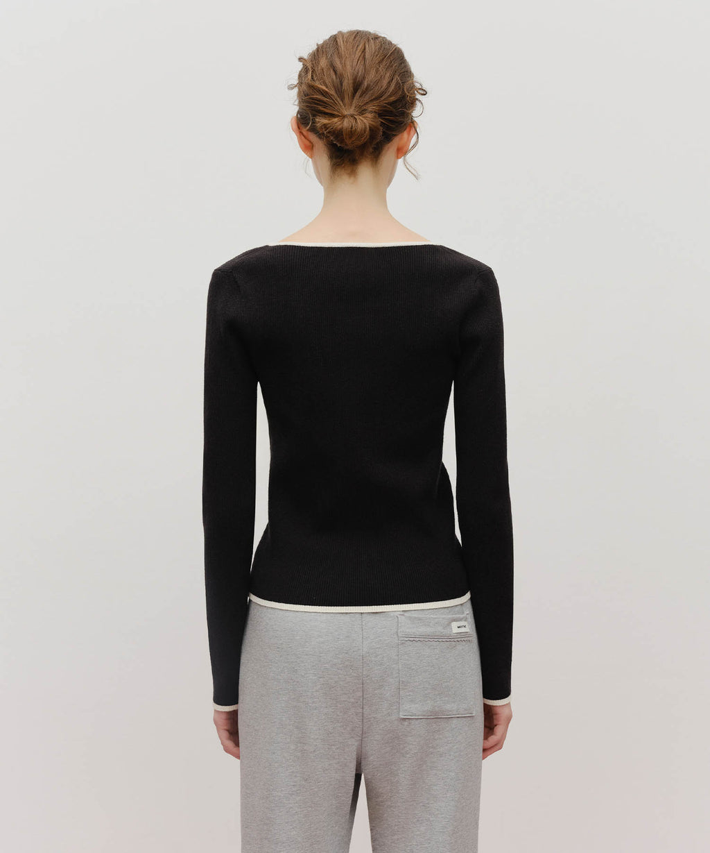 Marithe & Francois Girbaud - Color Point Square Neck Knit Pullover (Black) product image 3 | TRAB K-Fashion Australia