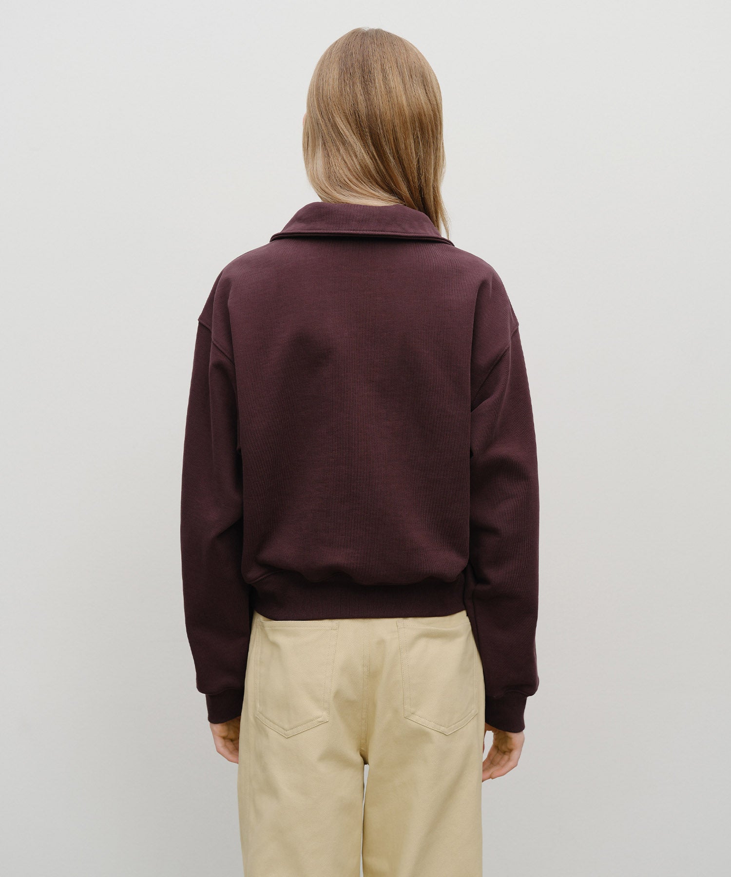Marithe & Francois Girbaud - Classic Logo Half Zipup Crop Sweatshirt (Brown) product image 3 | TRAB K-Fashion Australia