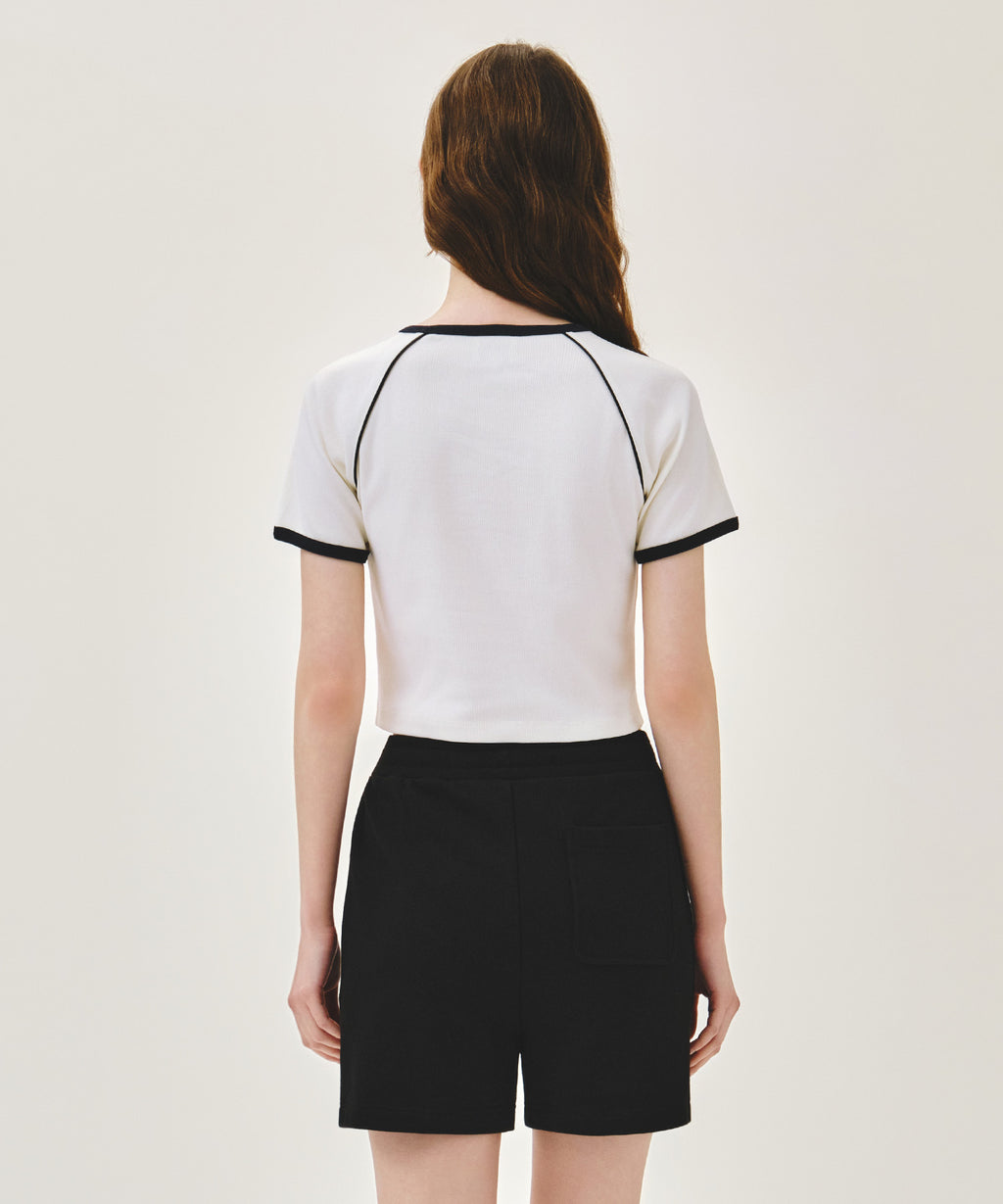 Marithe & Francois Girbaud - Aerocool Small Classic Logo Ringer Slim Crop Tee (Ivory) product image 3 | TRAB K-Fashion Australia
