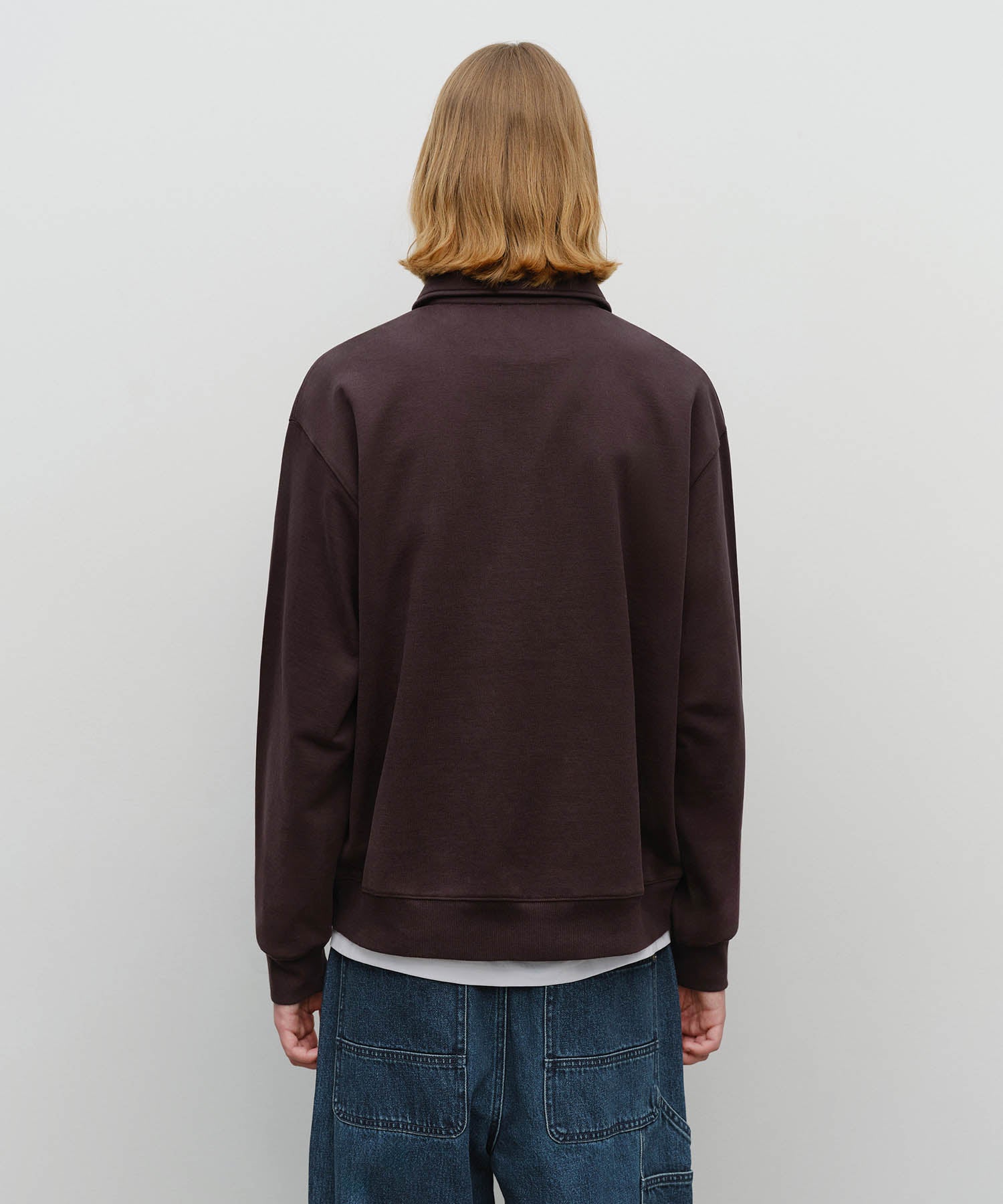 Marithe & Francois Girbaud - Baseball Logo Collar Half Zipup Sweatshirt (Brown) product image 3 | TRAB K-Fashion Australia