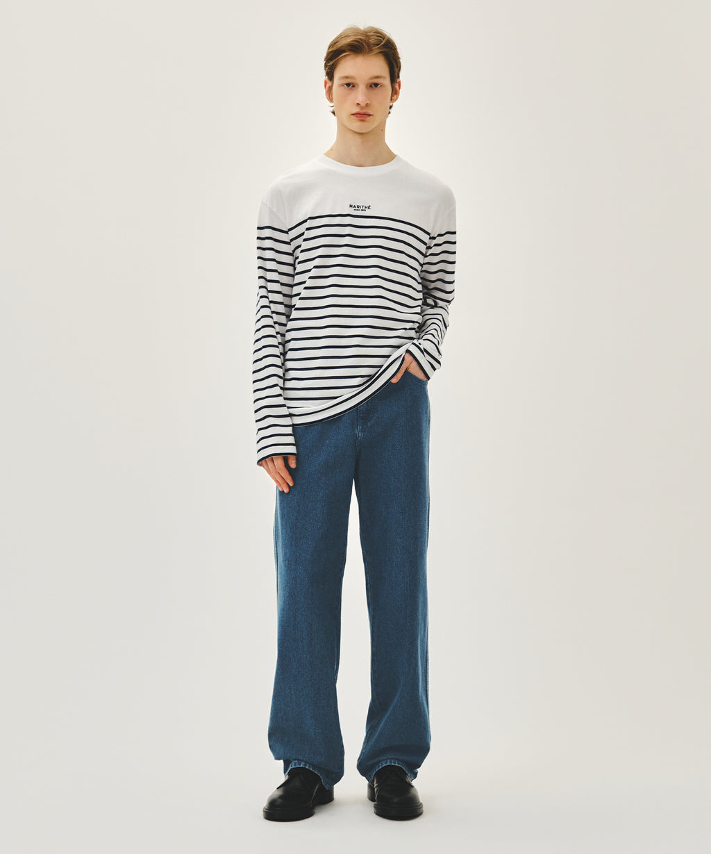 Marithe & Francois Girbaud - High Straight Stripe Denim Pants (Blue) product image 2 | TRAB K-Fashion Australia