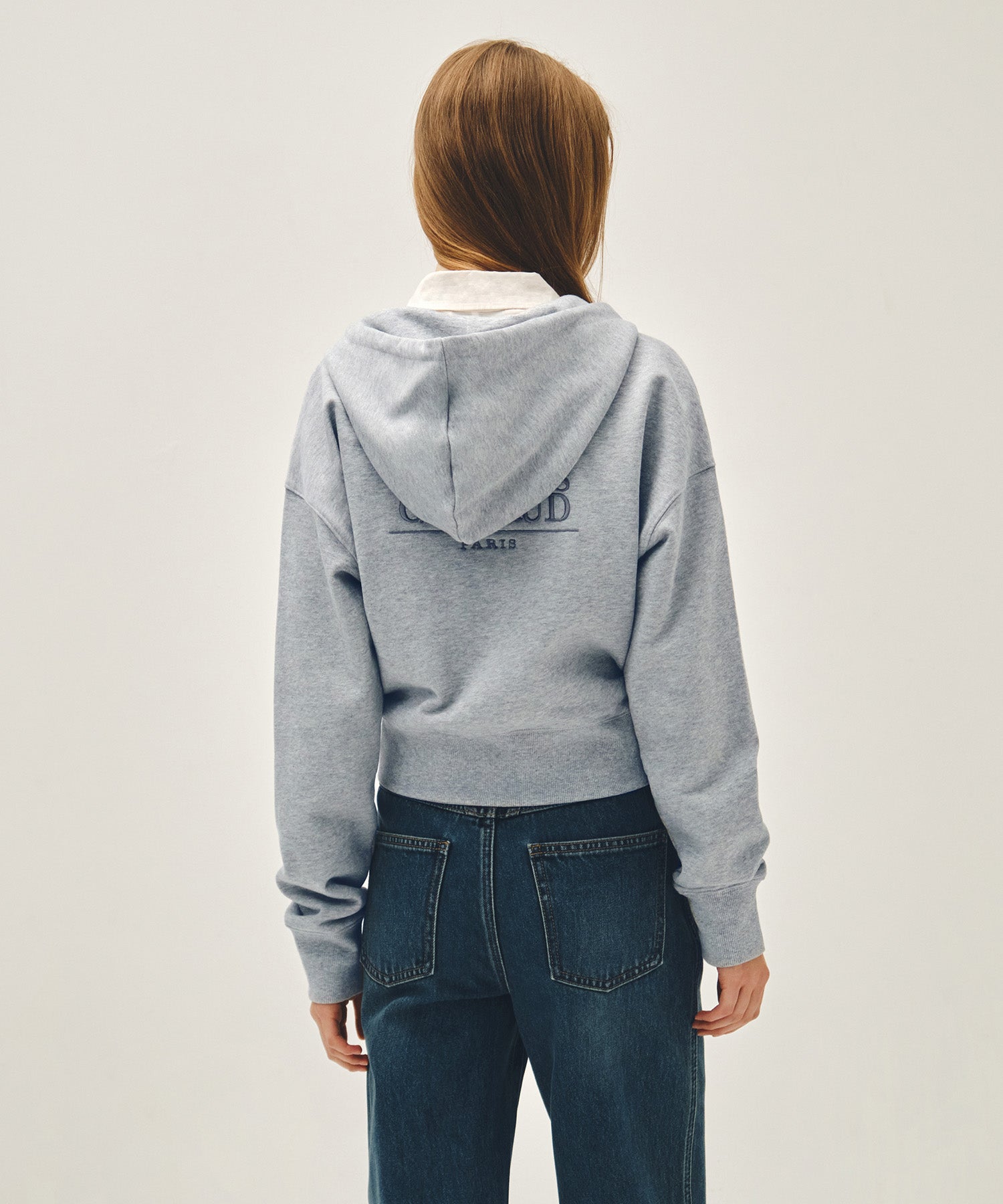 Marithe & Francois Girbaud - Back Classic Logo Crop Hoodie Zipup (Heather Gray) product image 3 | TRAB K-Fashion Australia