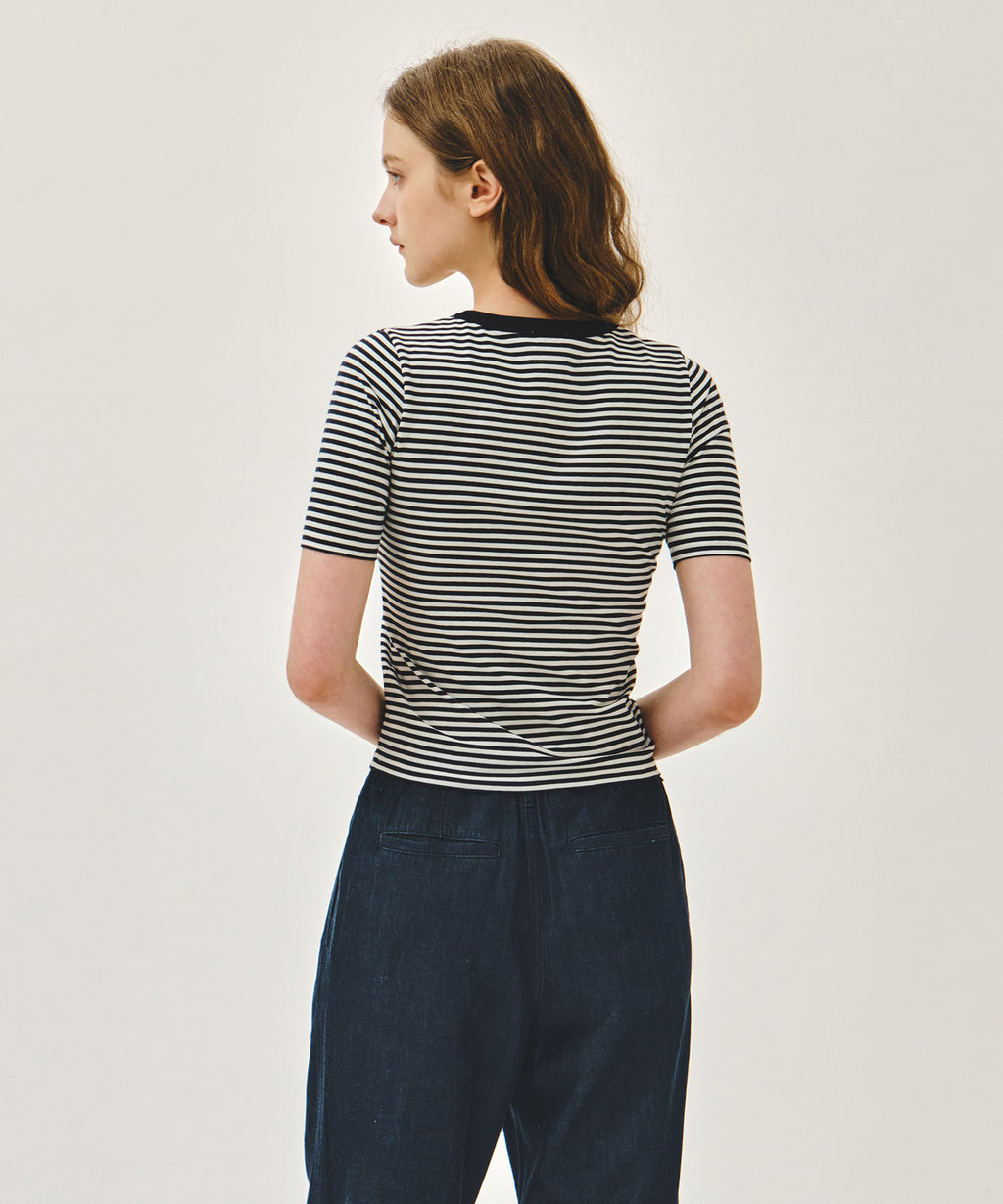 Marithe & Francois Girbaud - Stripe Henley Neck Tee (Navy) product image 3 | TRAB K-Fashion Australia